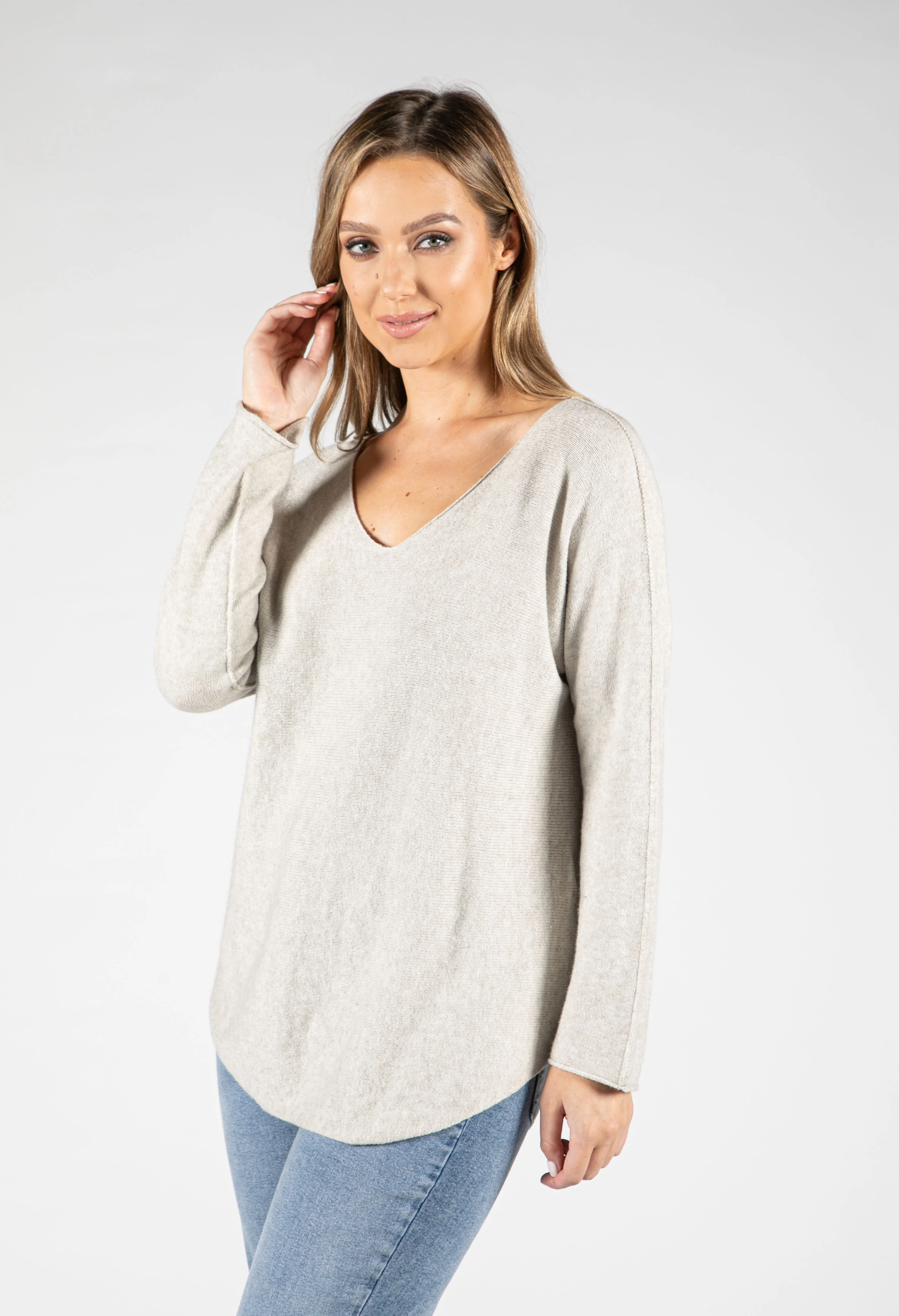 Fine Knit V-Neck Jumper
