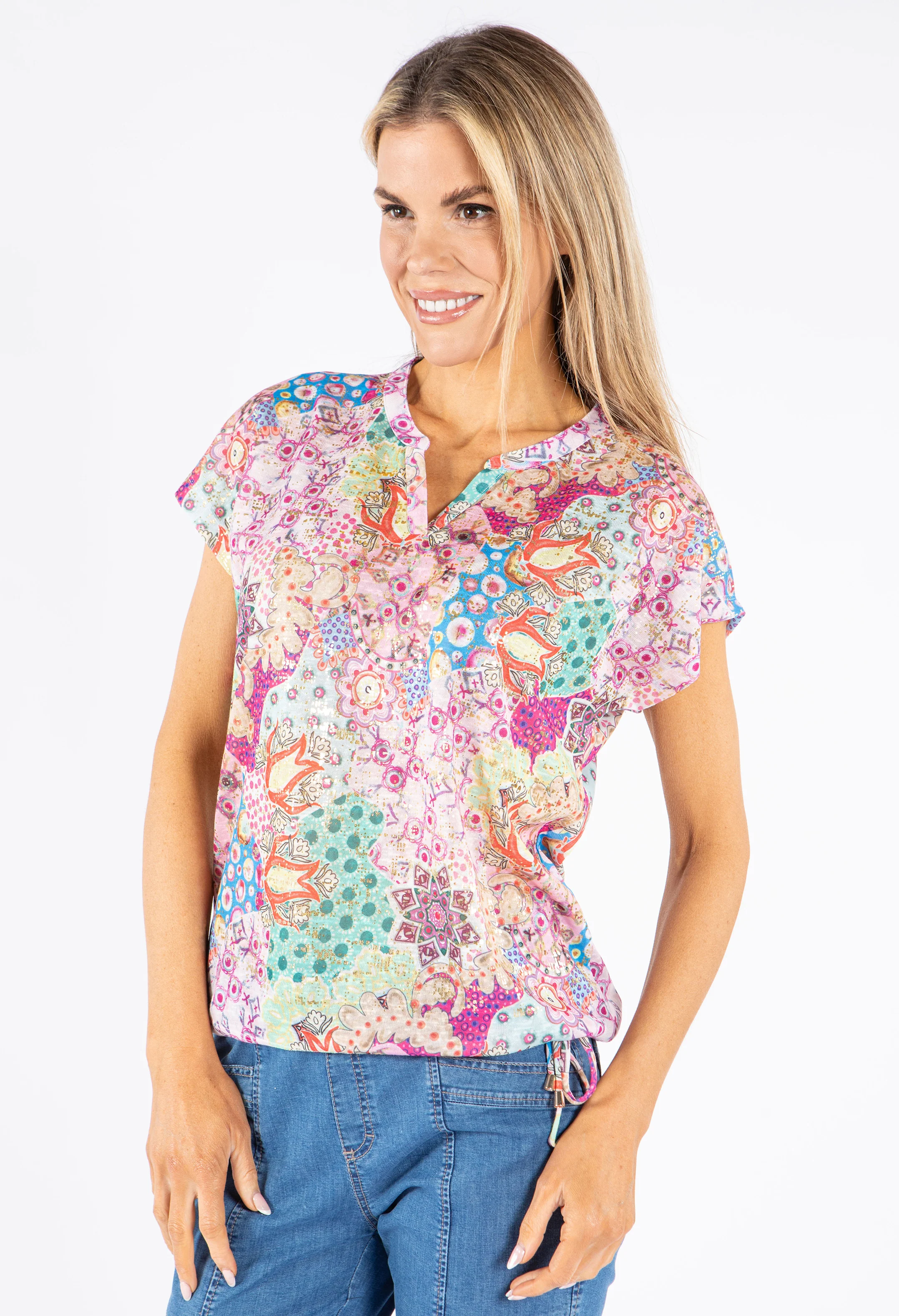 Cashmere Print V-Neck Top