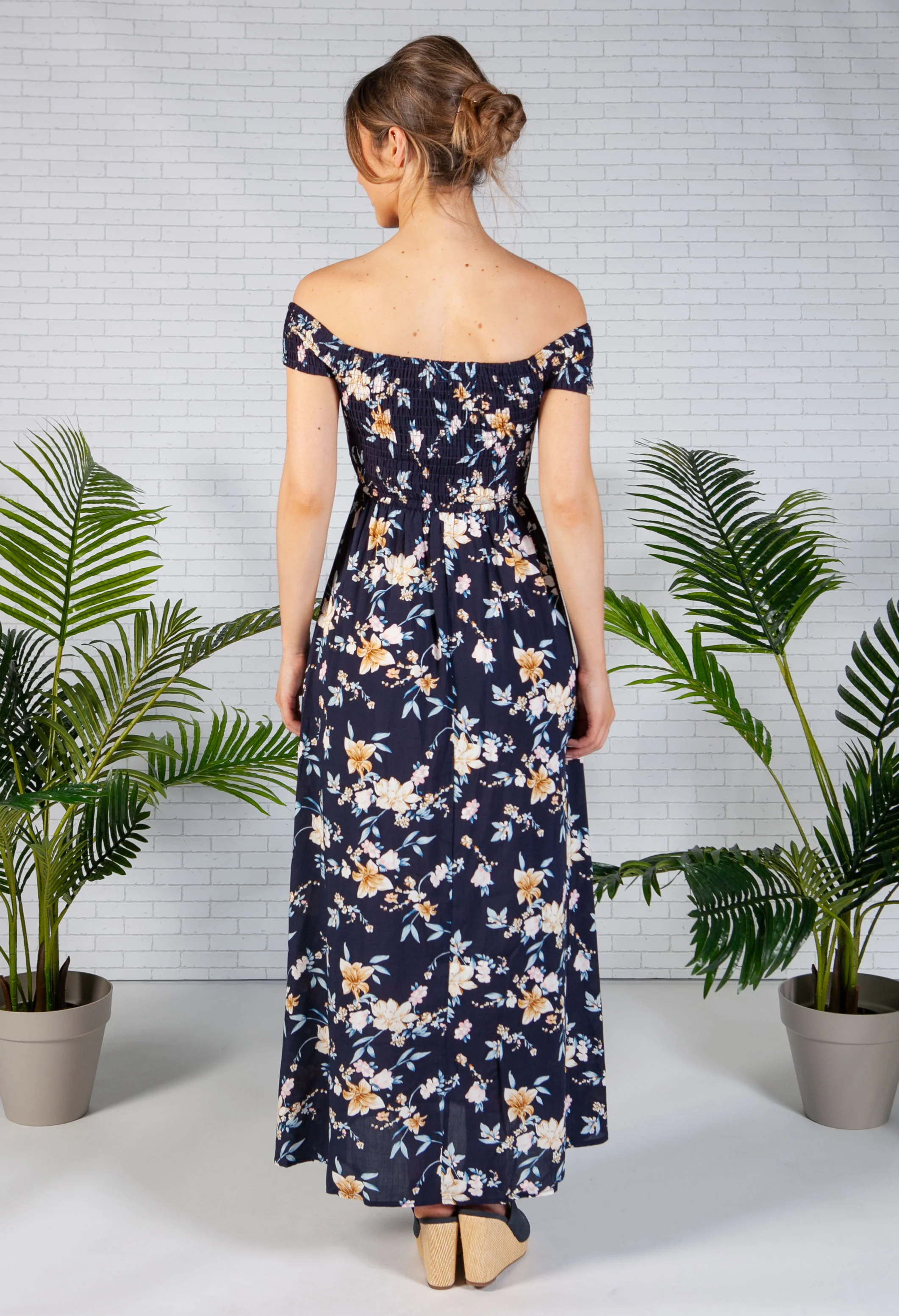 Floral Off the Shoulder Dress in Navy