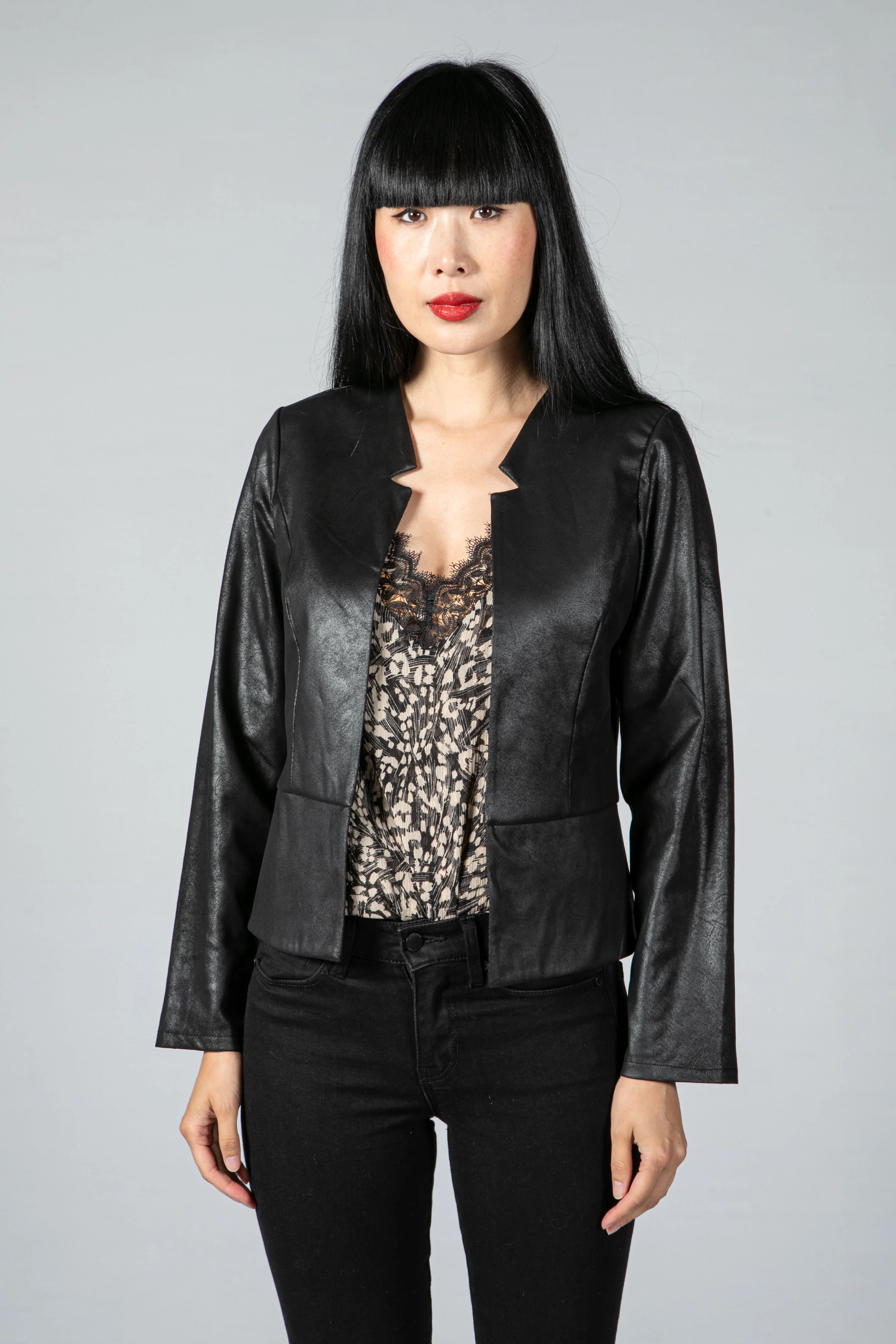 Inverted Lapel Vintage Faux Leather Jacket