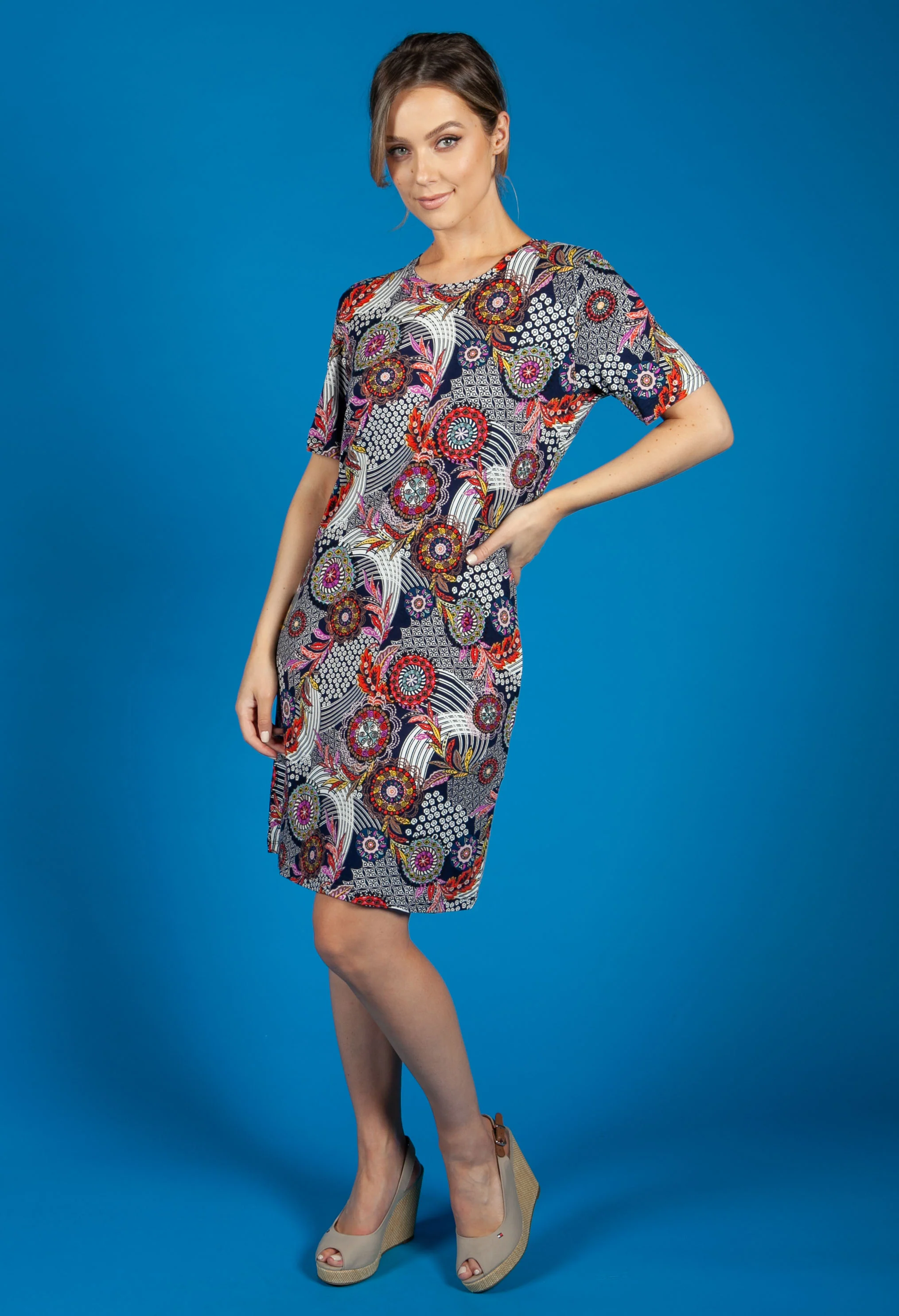 Navy Paisley Printed Dress