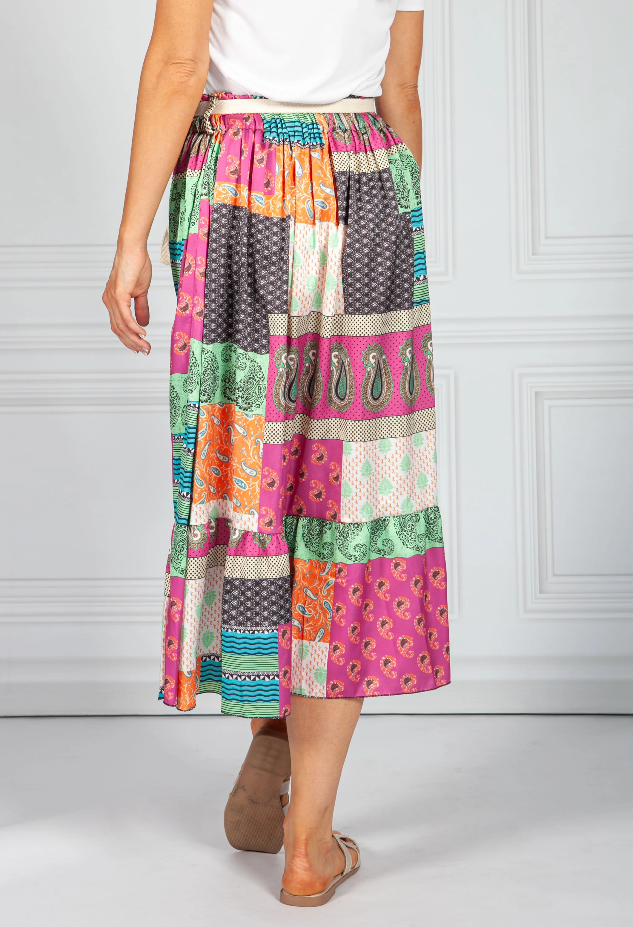 Pink Mix Paisley Patch Print Skirt