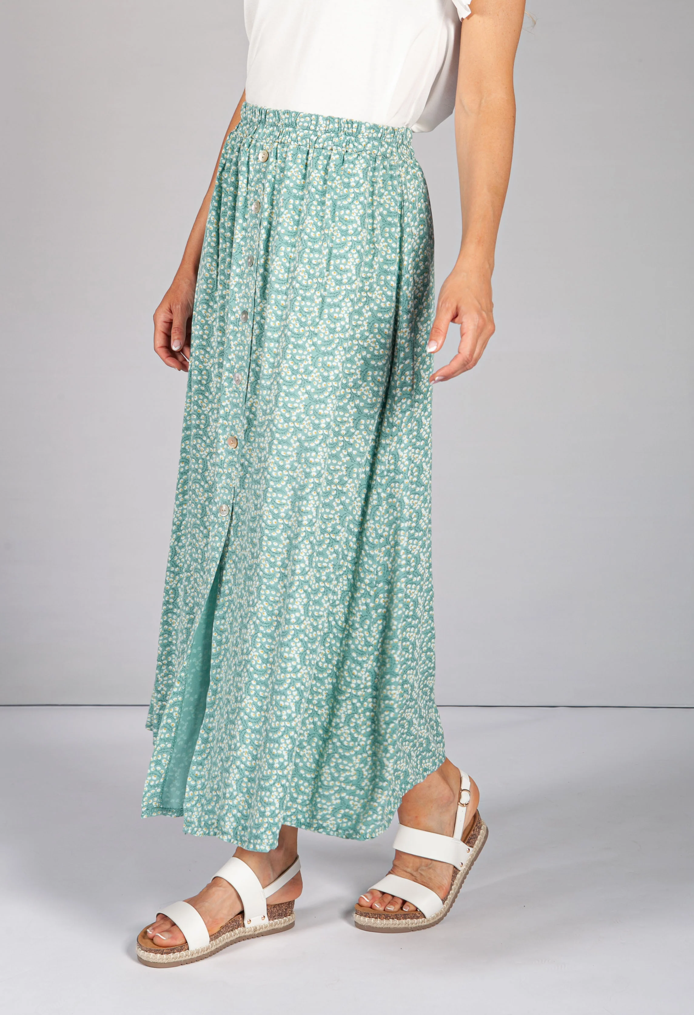 Mini Bloom Faux Button Down Skirt in Sage