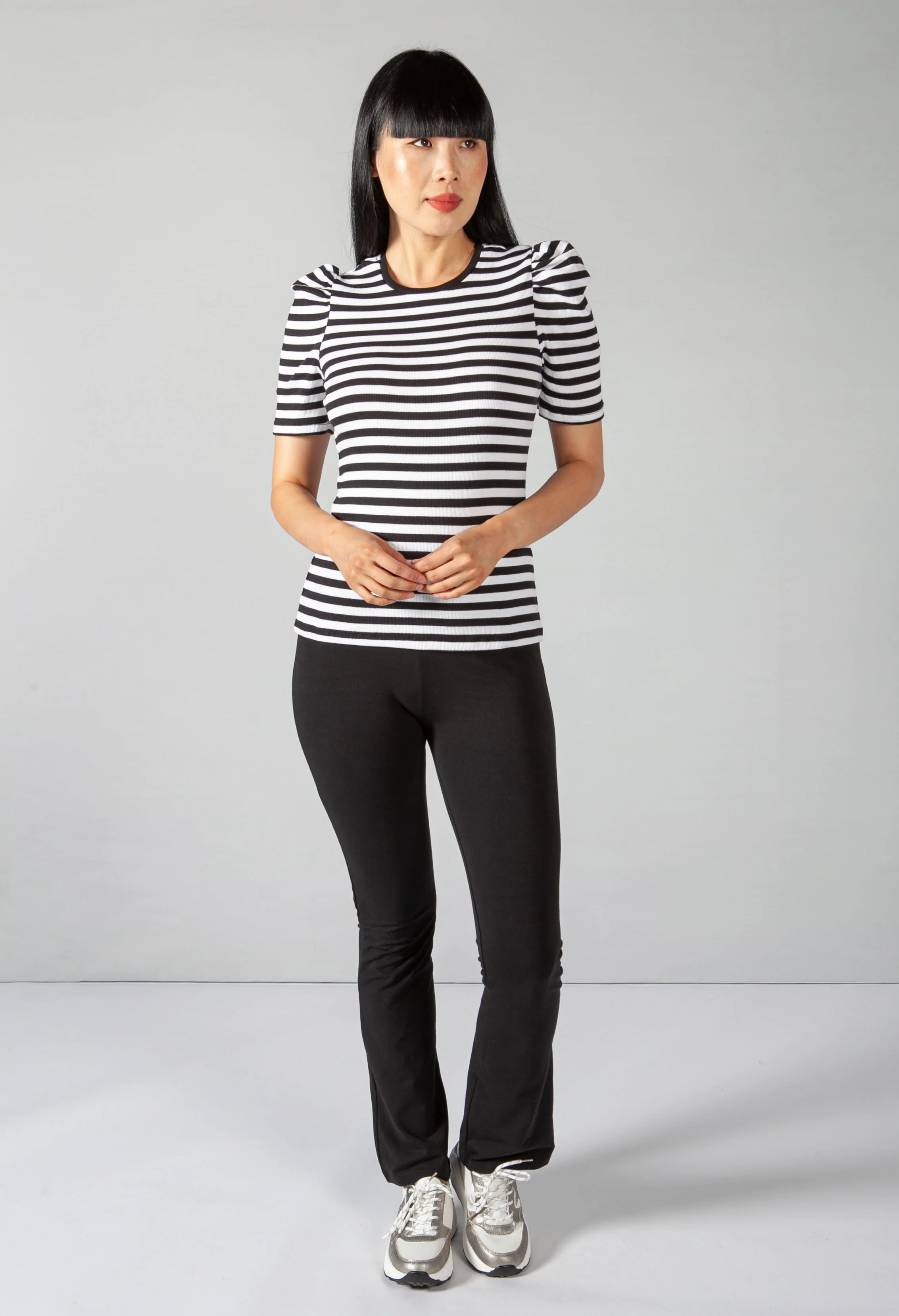 Stripe Top with Puff Shoulder