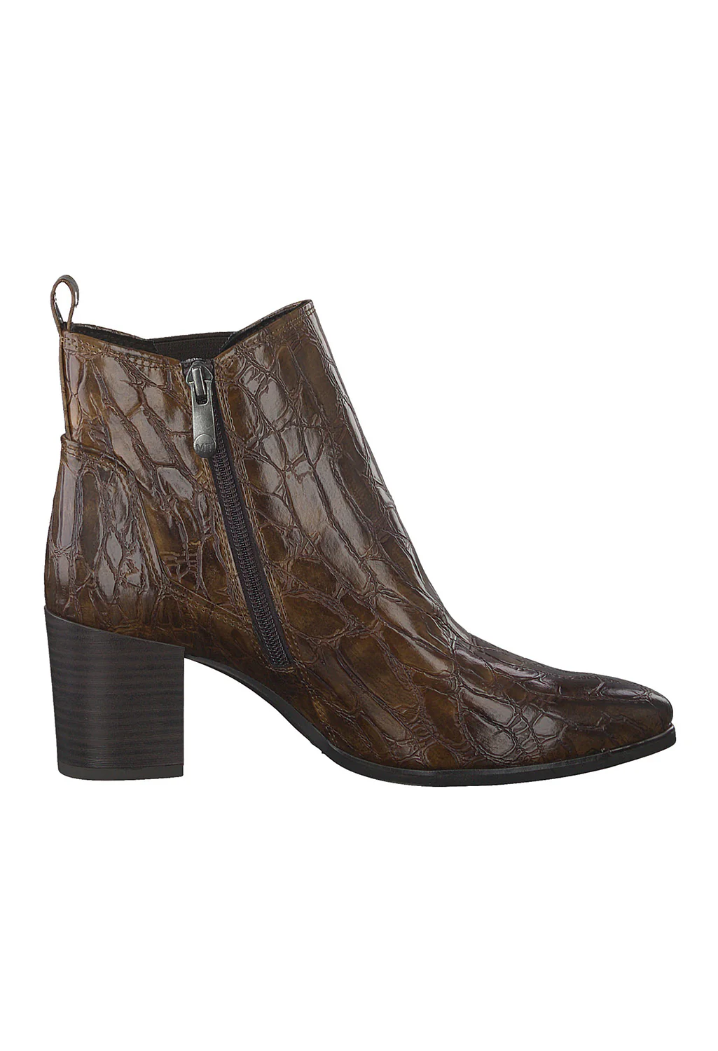 Cognac Croc Print Ankle Boot