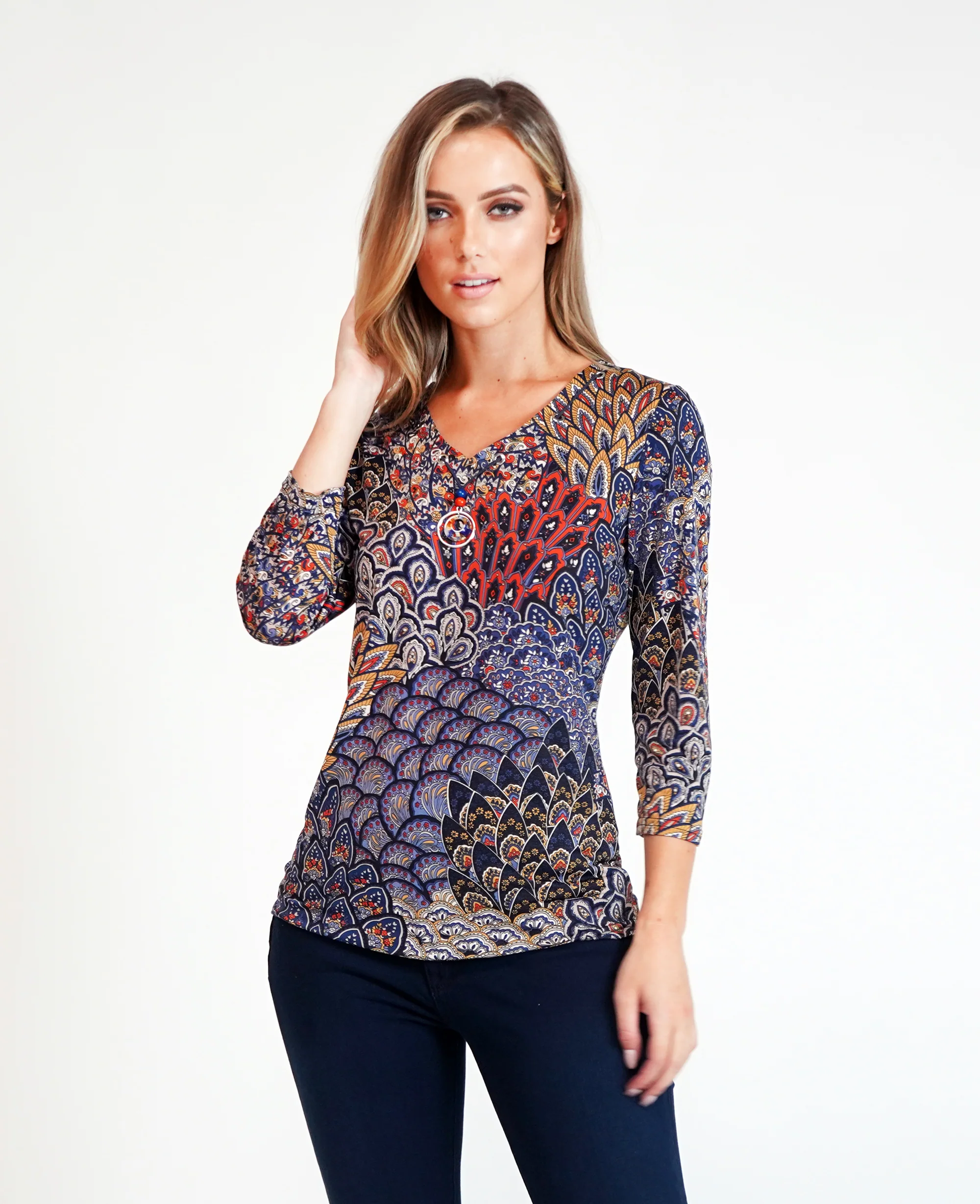Navy/Rust Patterned Top