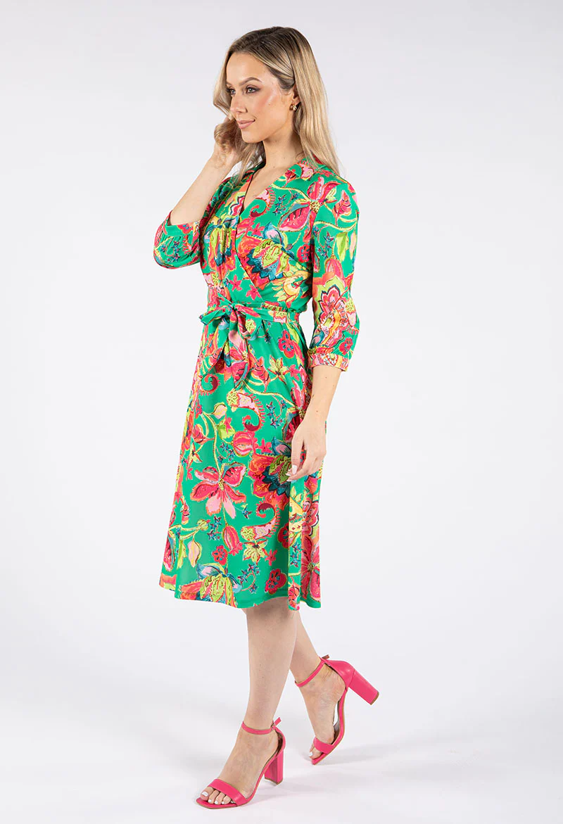 Faux Wrap Floral Paisley Print Dress