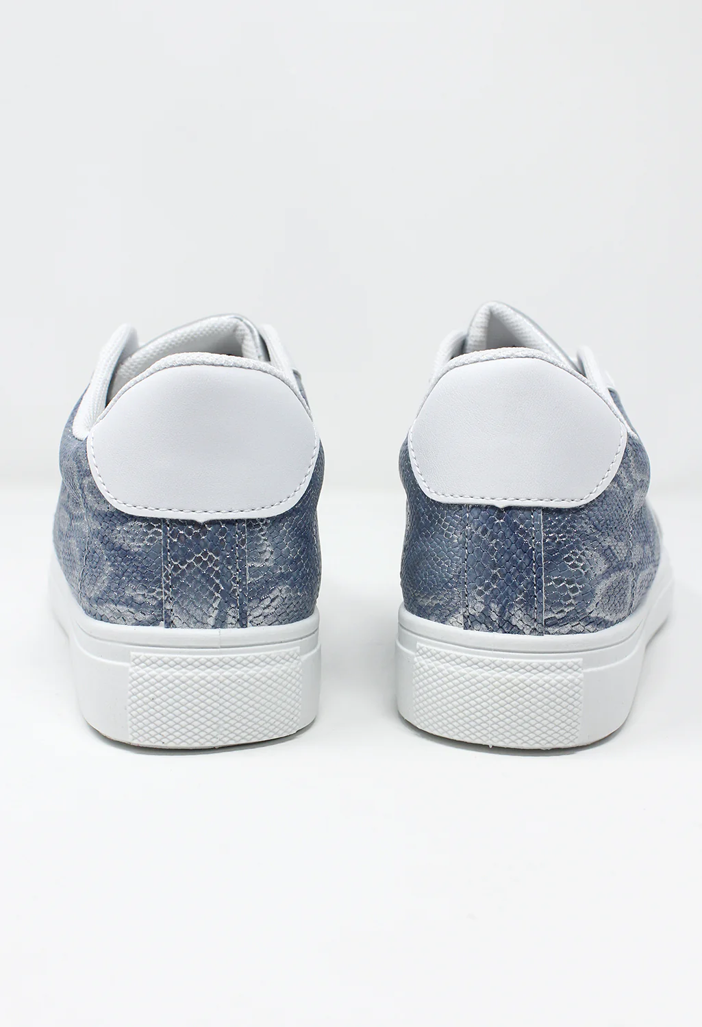 White and Blue Snake Print Trainer