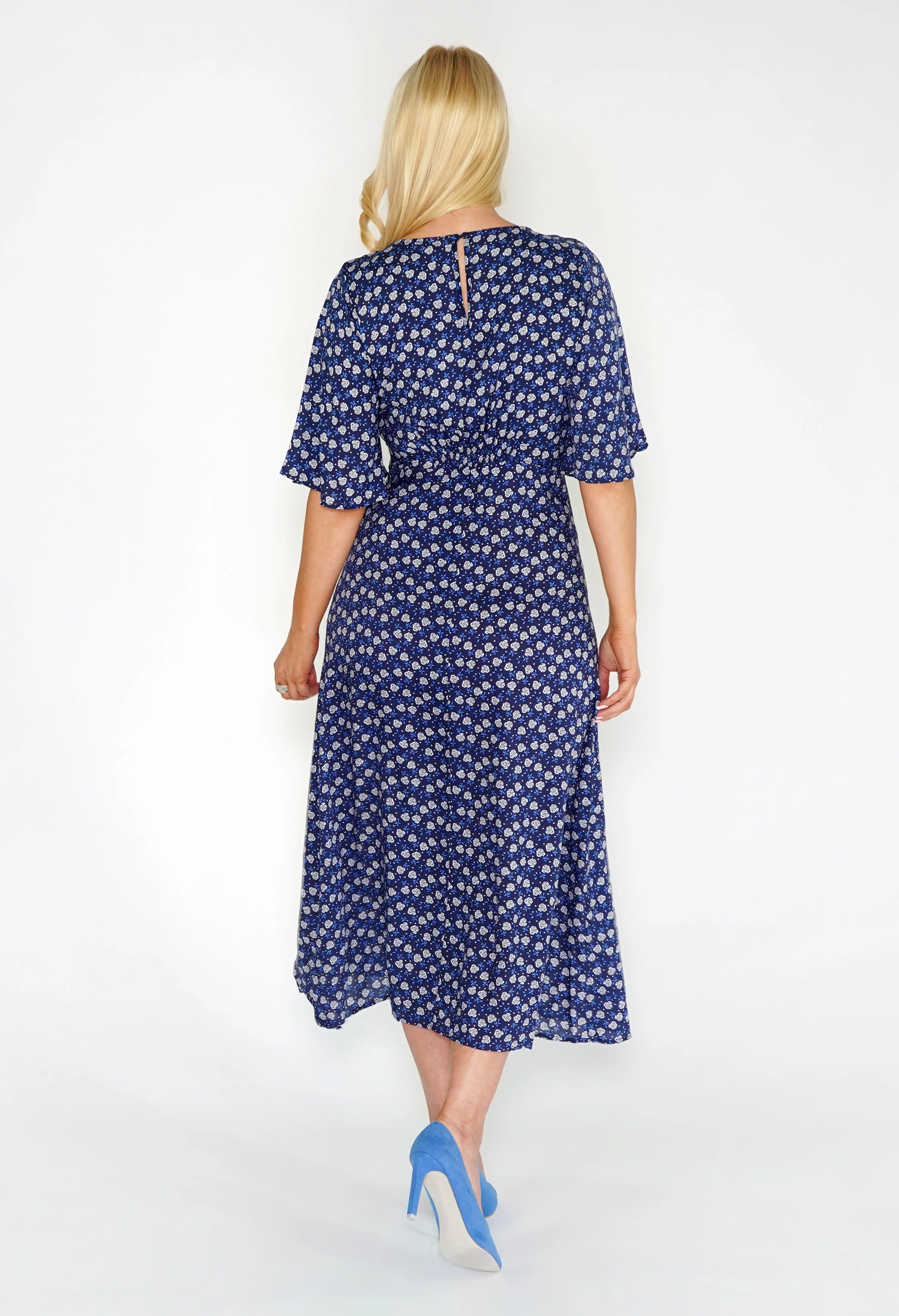 Navy Floral Midi Dress