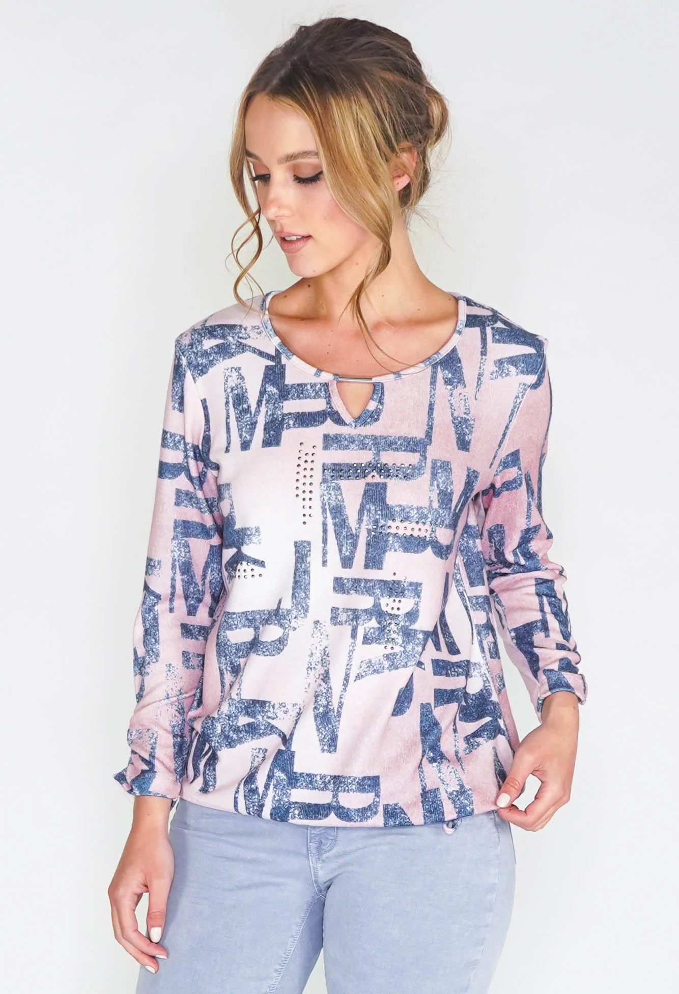 JEANS LETTER PRINT CASUAL TOP