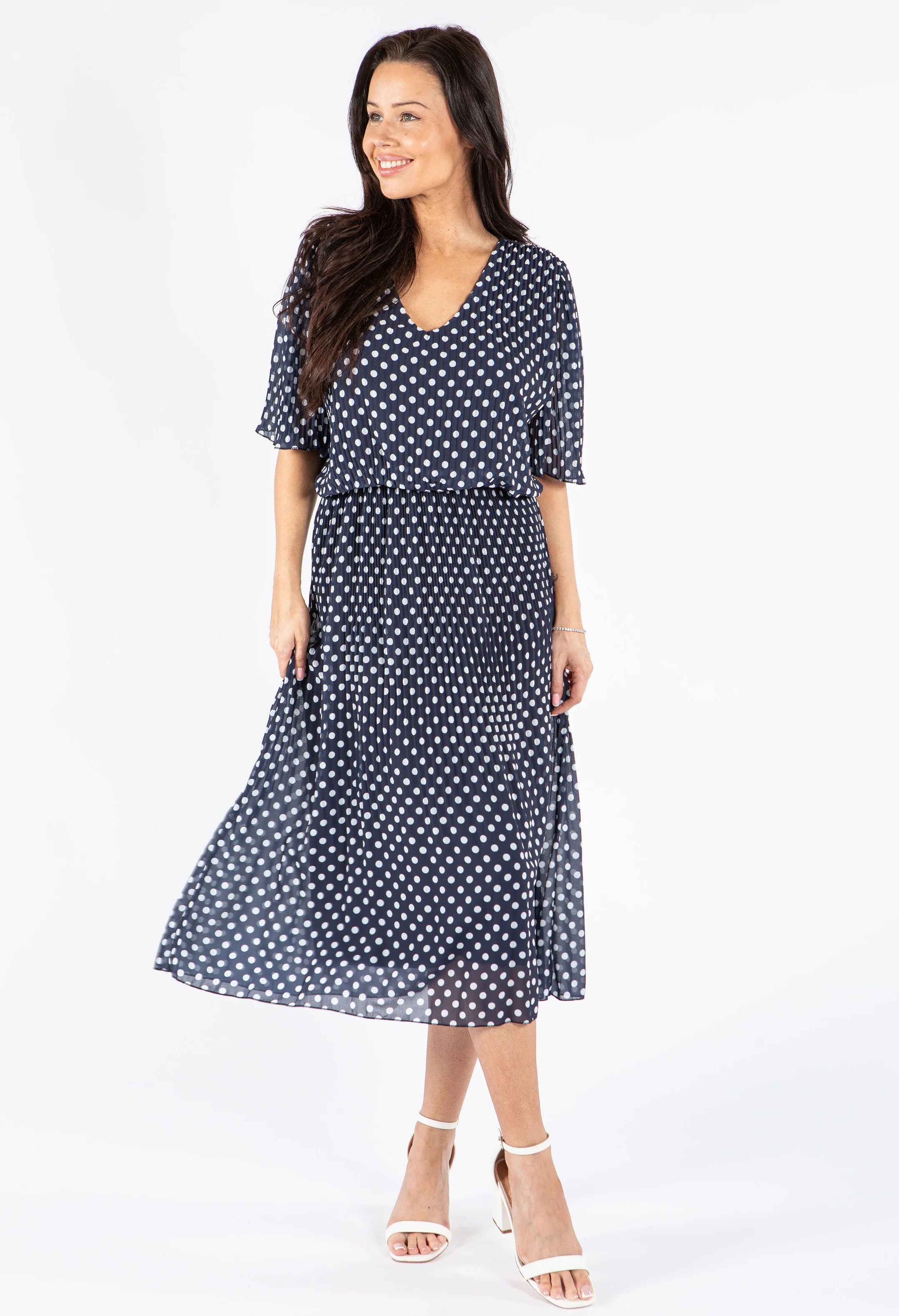 Plisse Pleat Polka Dot Dress