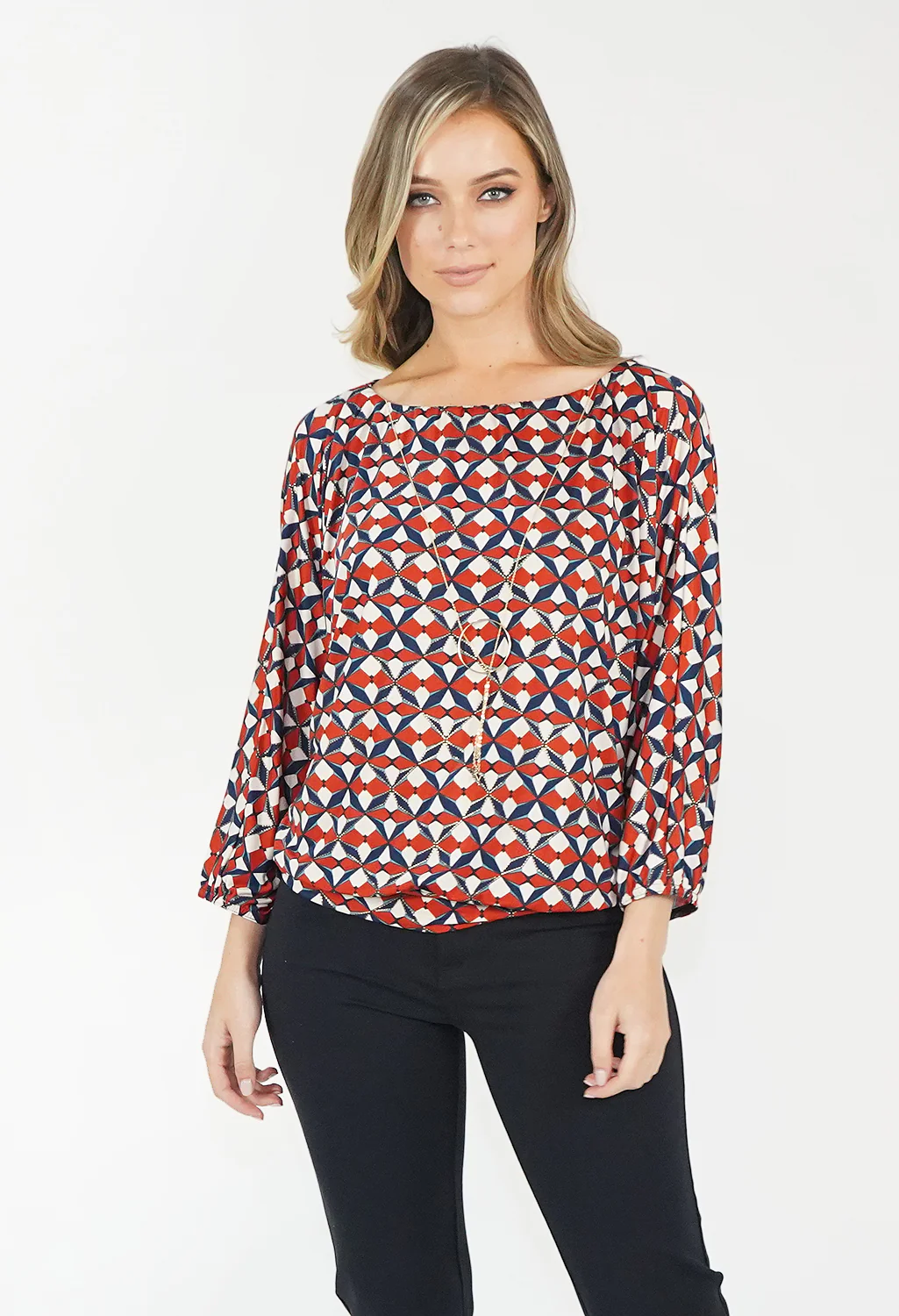 Red Oversized Boat Neck Top