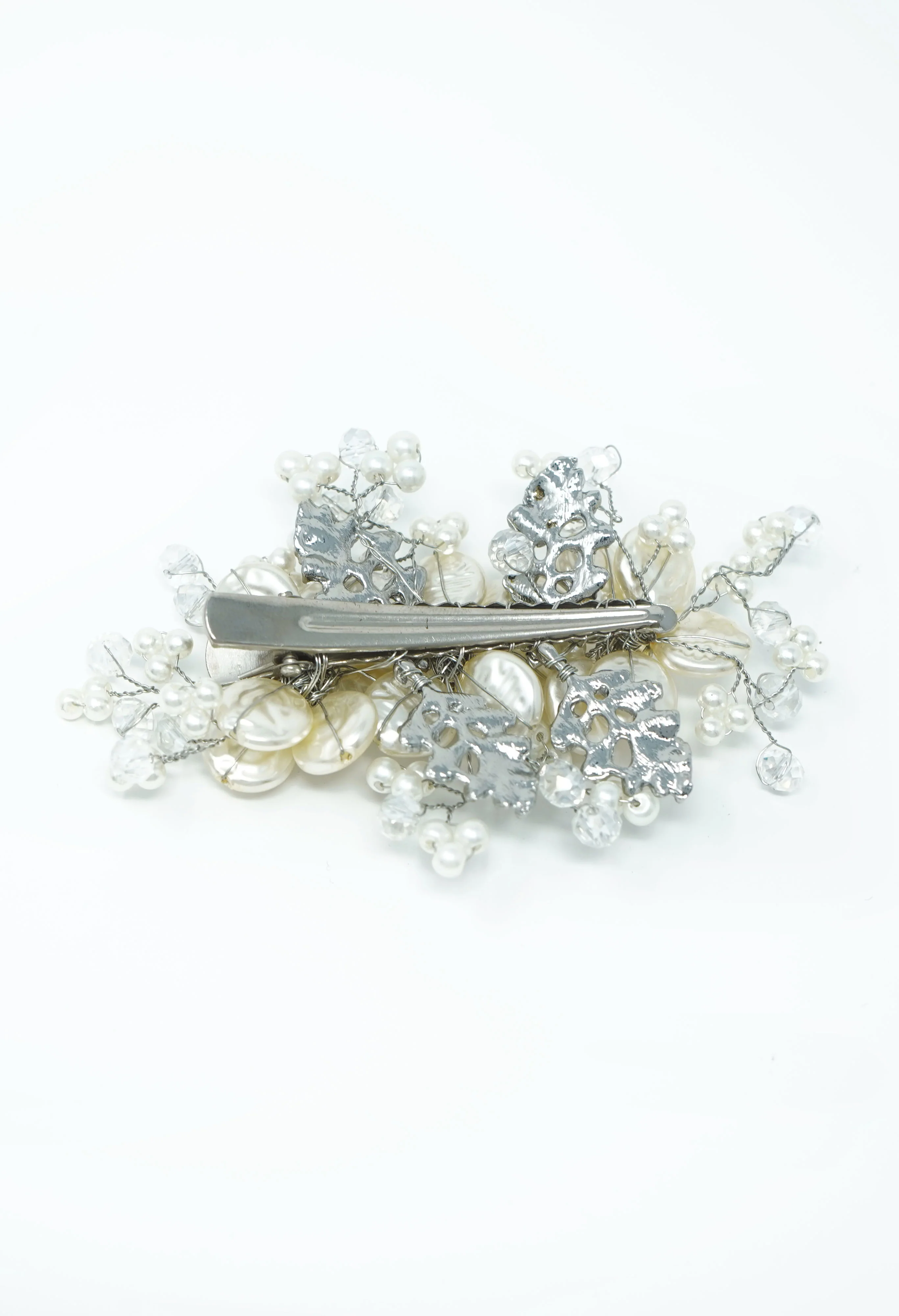 Silver and Pearl Beaded Hair Clip