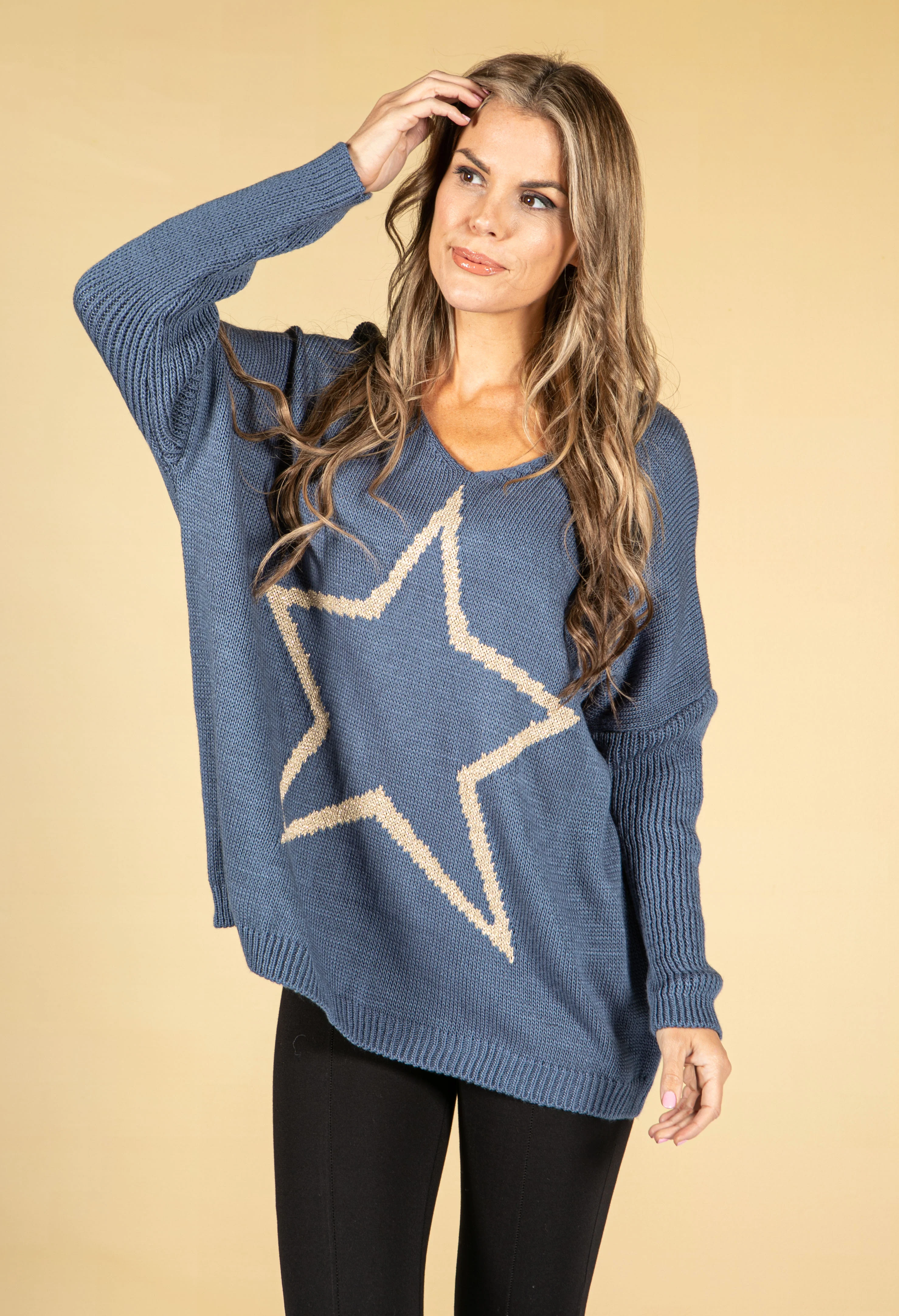 Dark Blue Knit with Lurex Star Design
