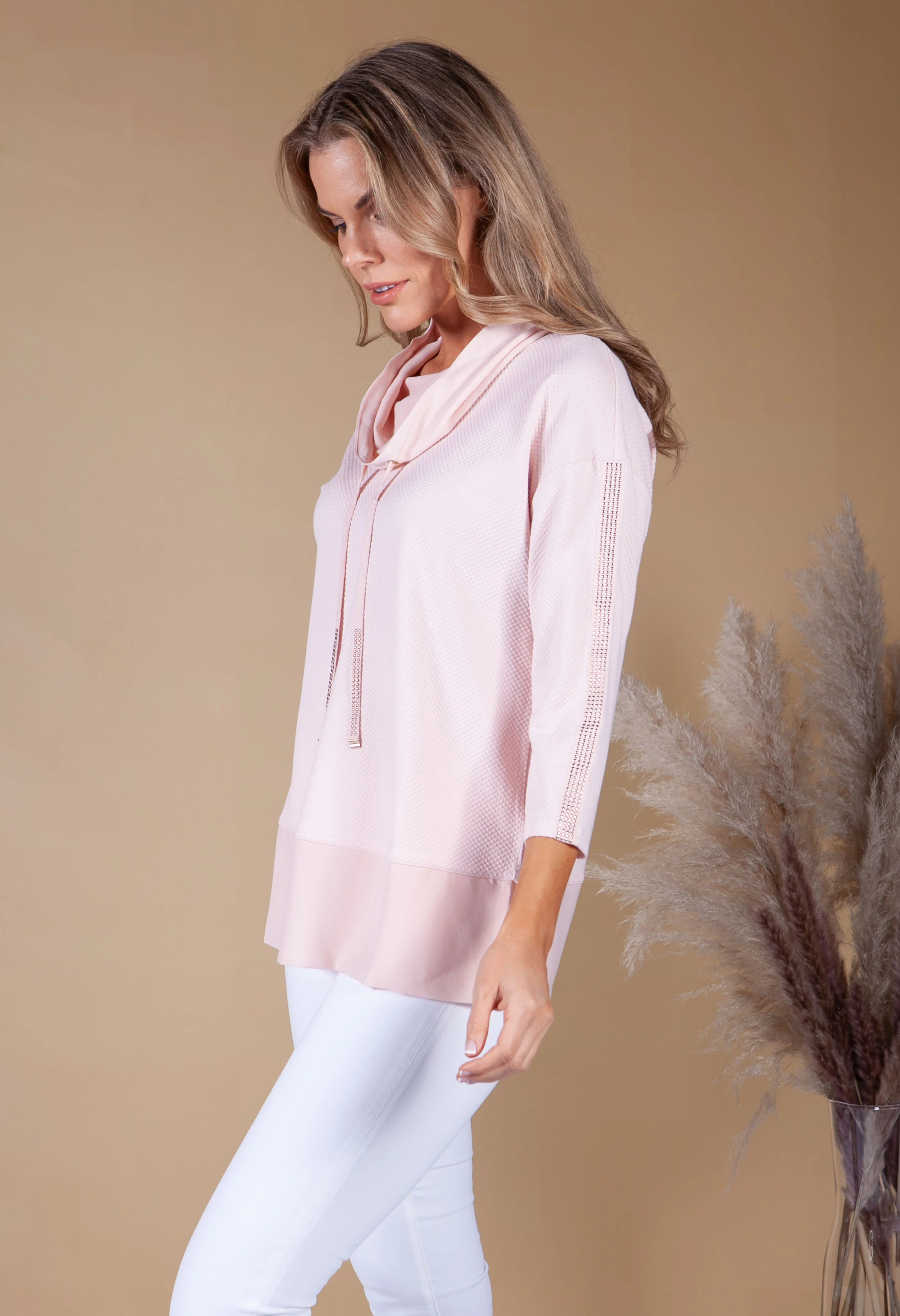 COWL NECK JUMPER WITH TIE DETAIL PINK