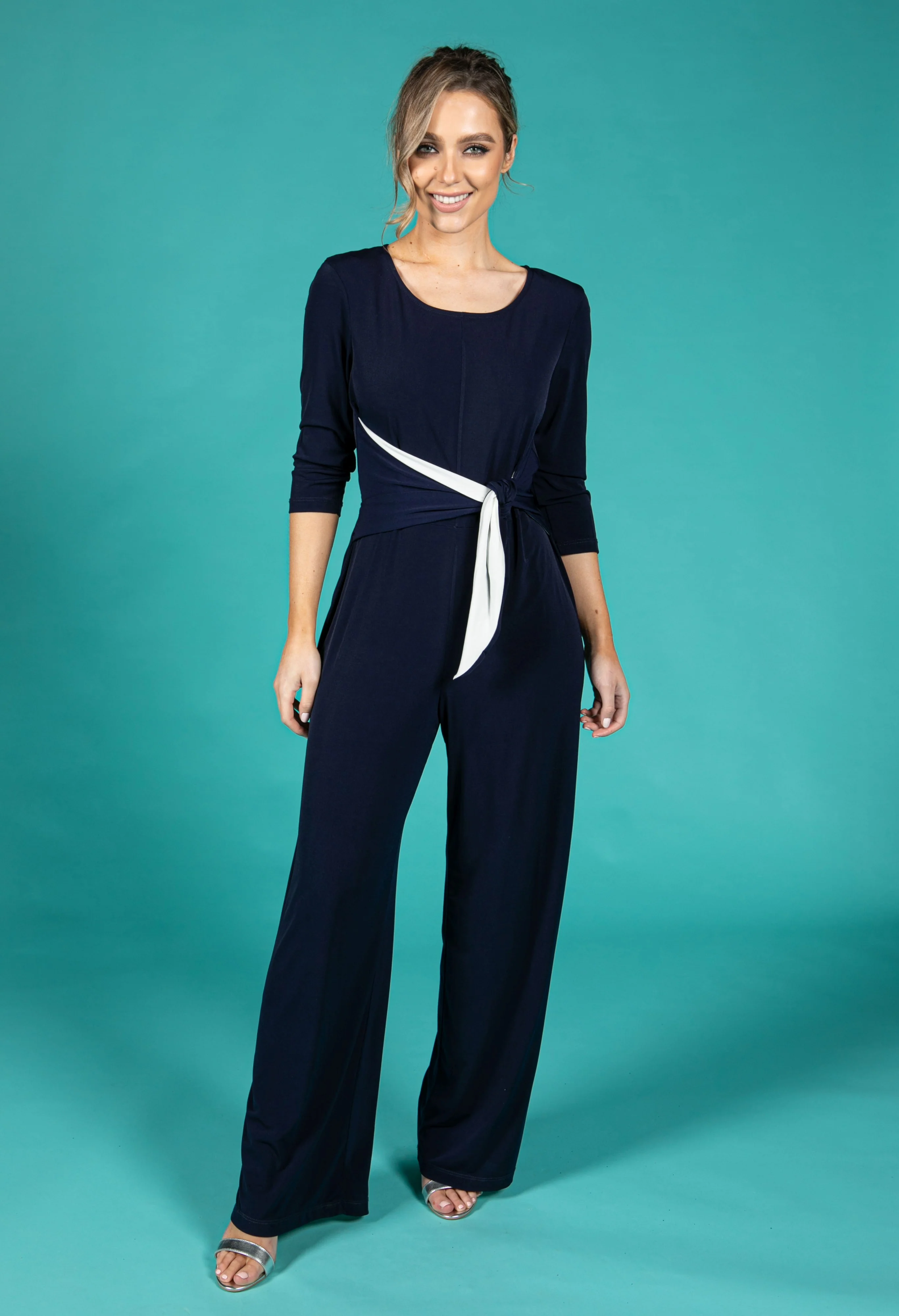 Navy Tie Jumpsuit