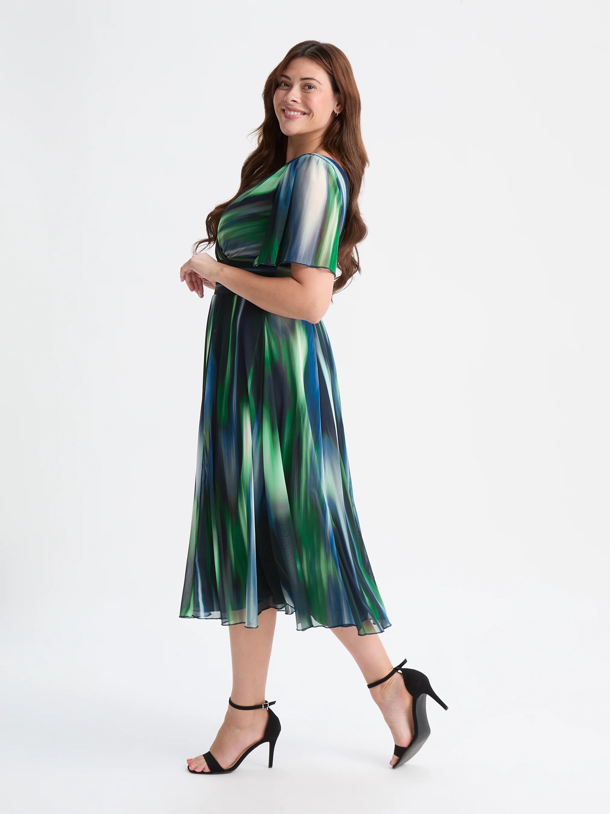 Victoria Angel Sleeve Mesh Midi Curve+ Dress