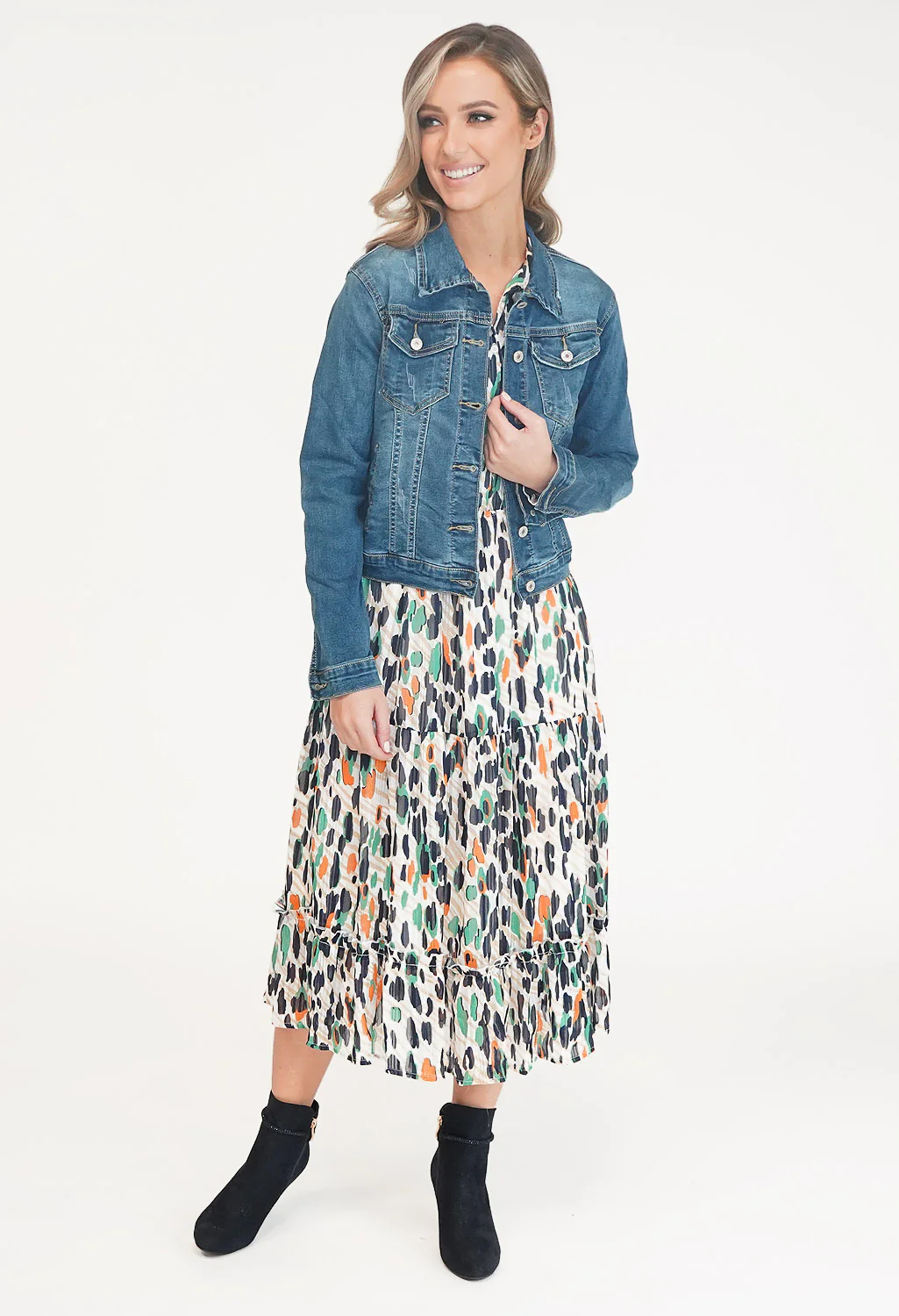 Multi Coloured Print Shirt Midi Dress