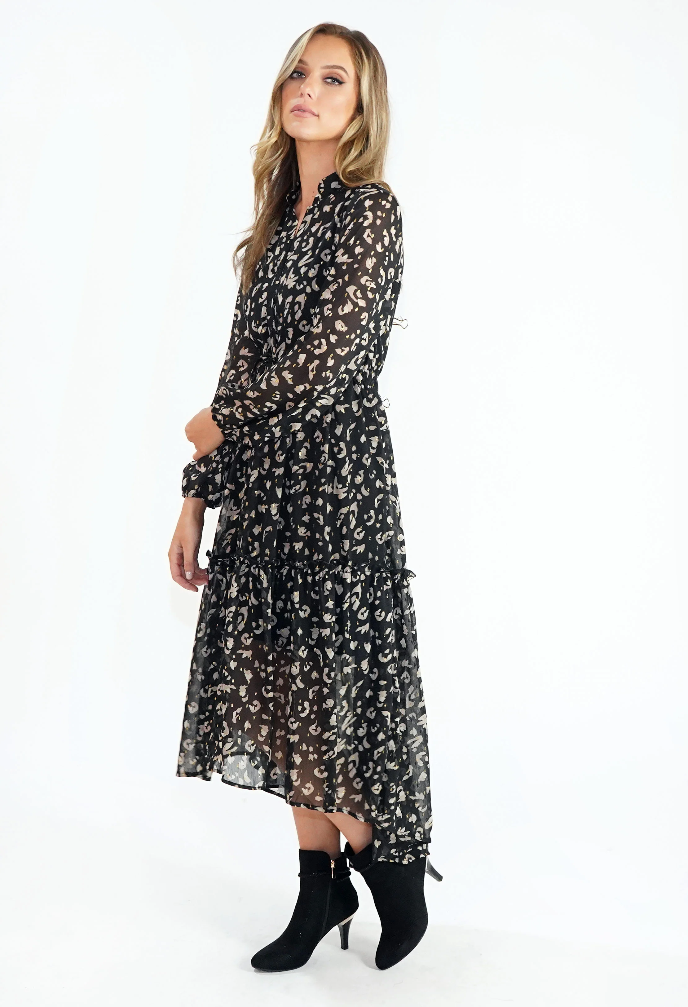 Leopard Print Midi with Gold Metallic