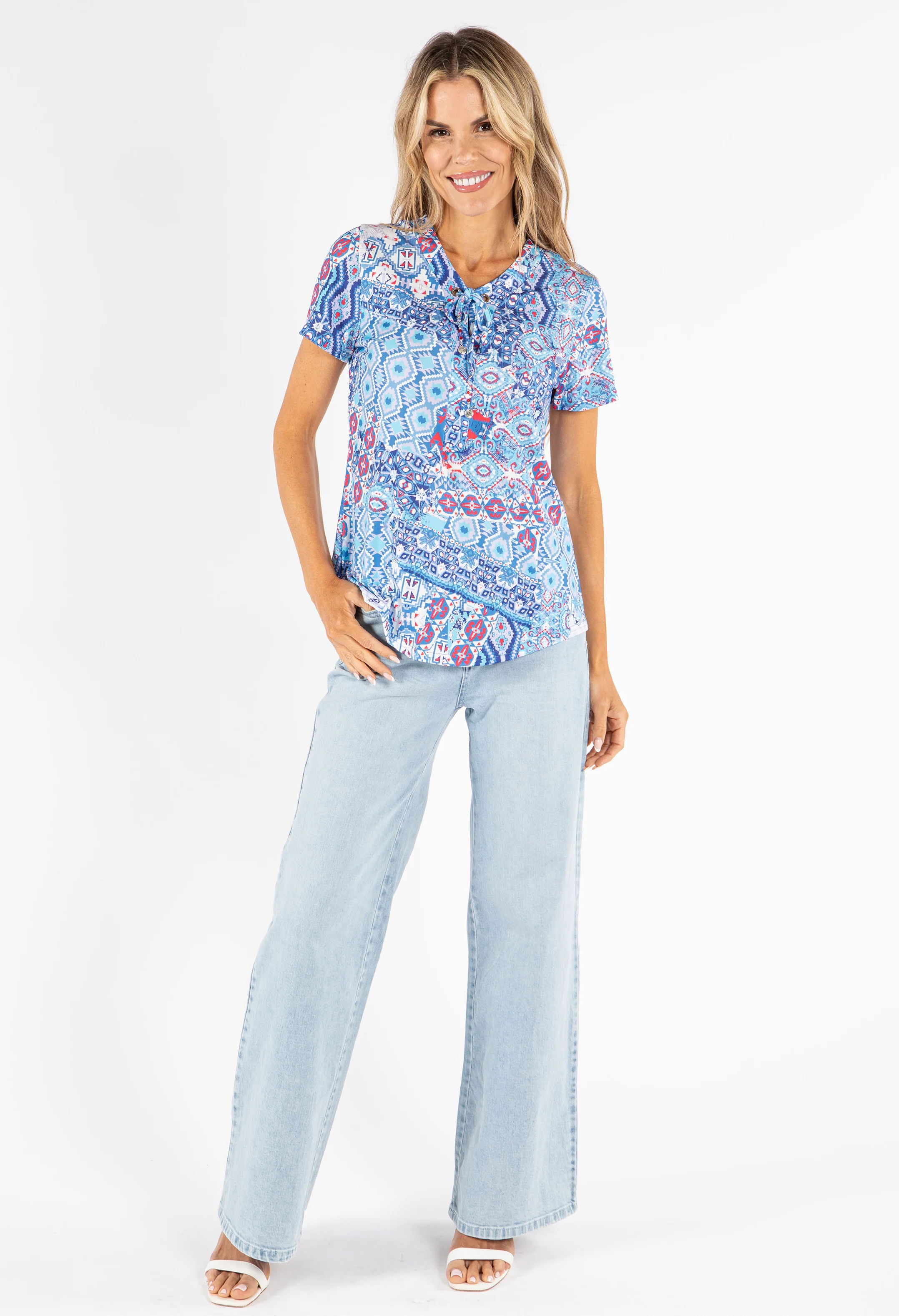 Printed Tie Front Top