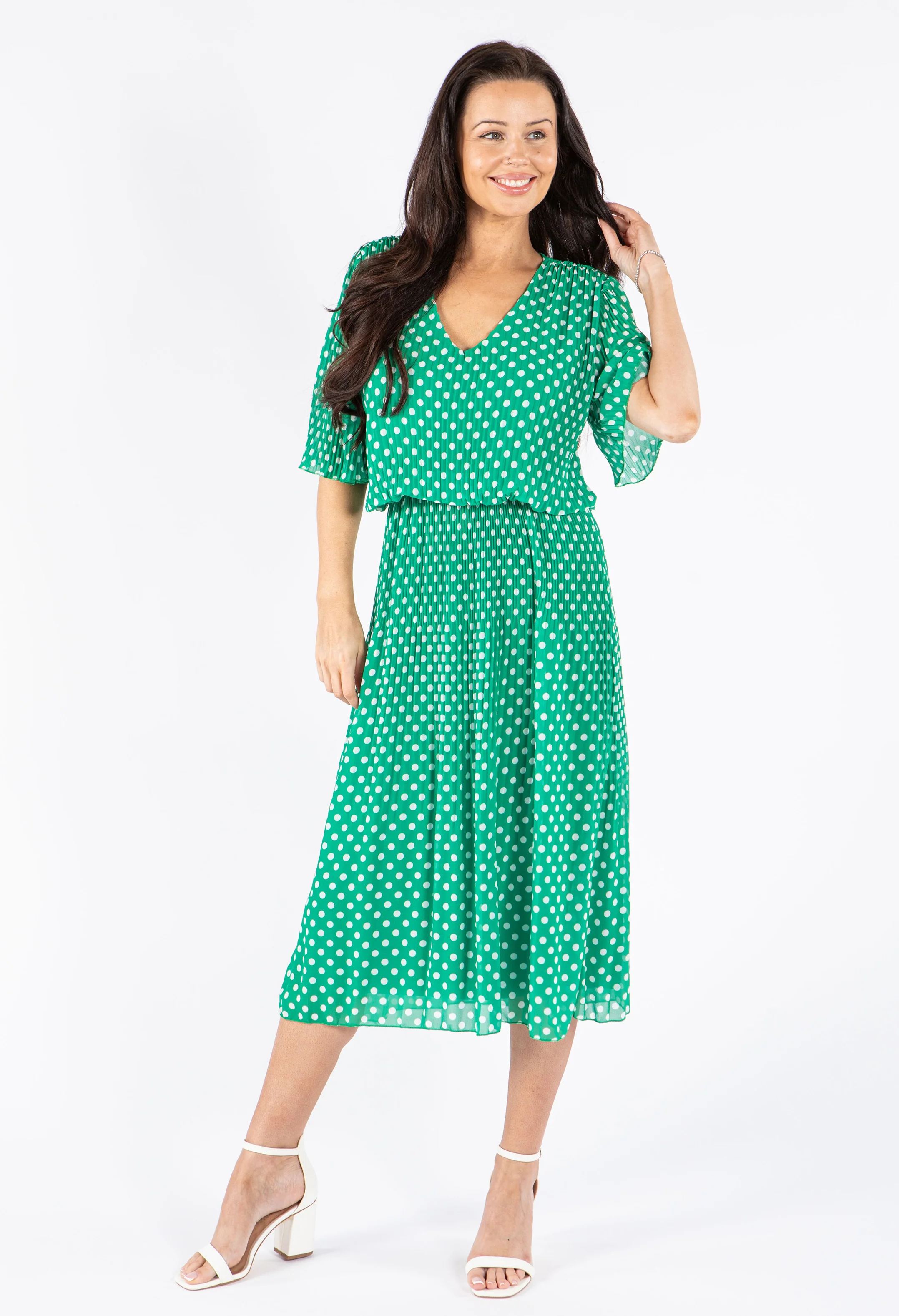 Plisse Pleat Polka Dot Dress