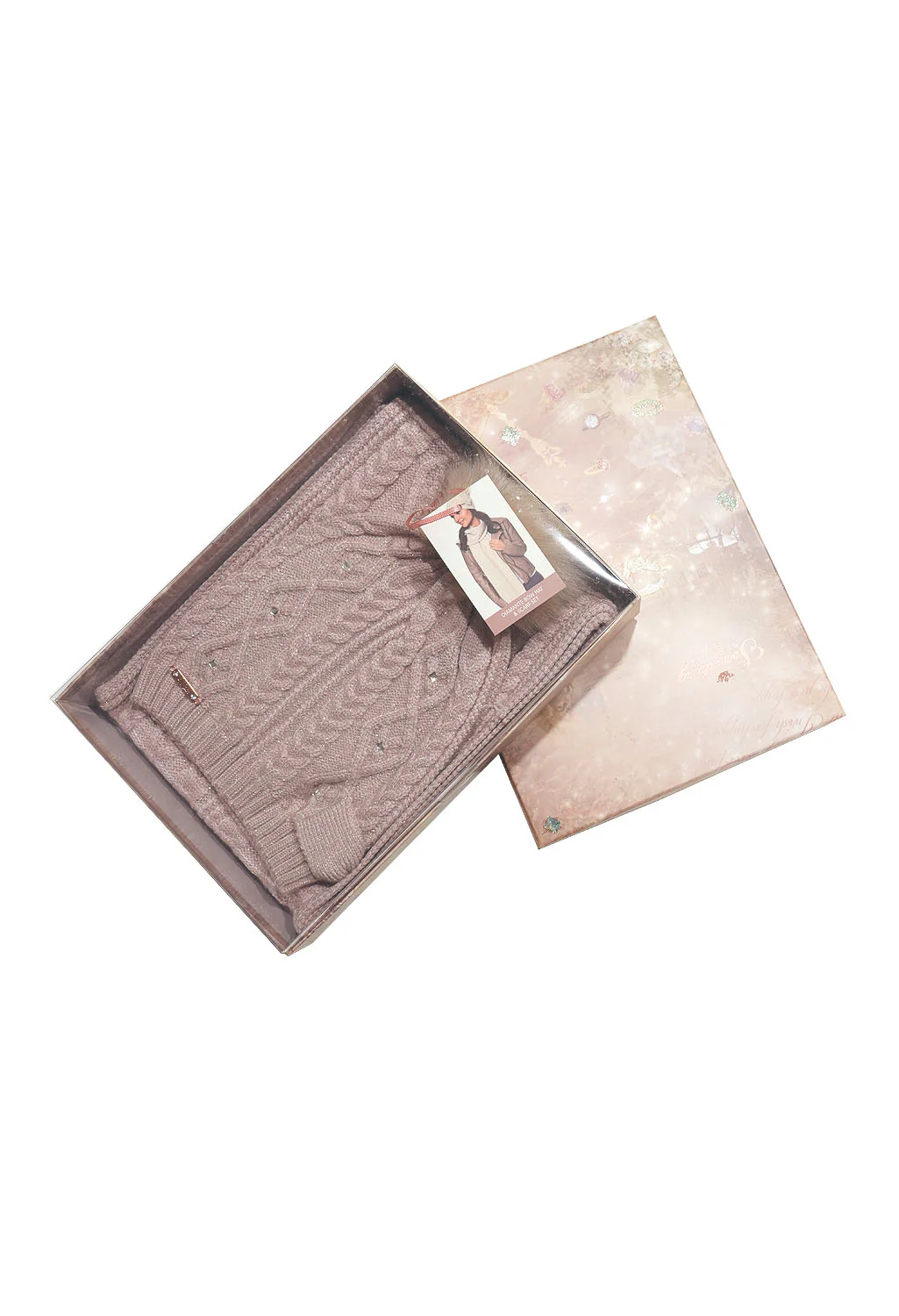 Pink Diamante Bow Hat and Scarf Set