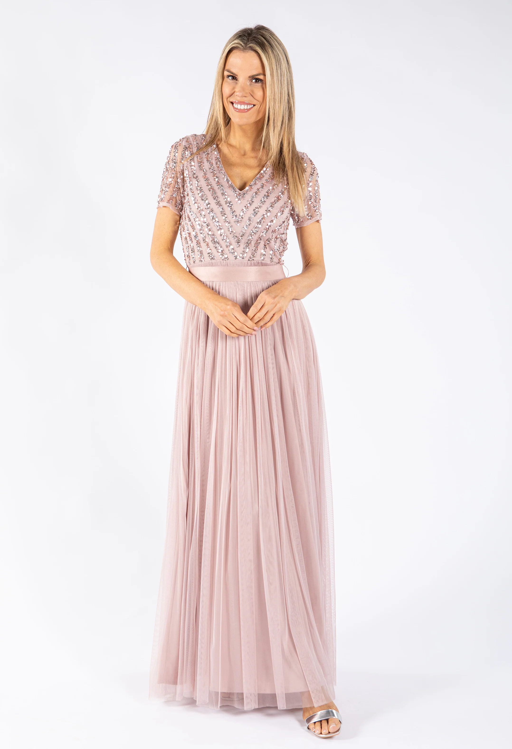 Maya Embellished Maxi Dress With Sash Belt