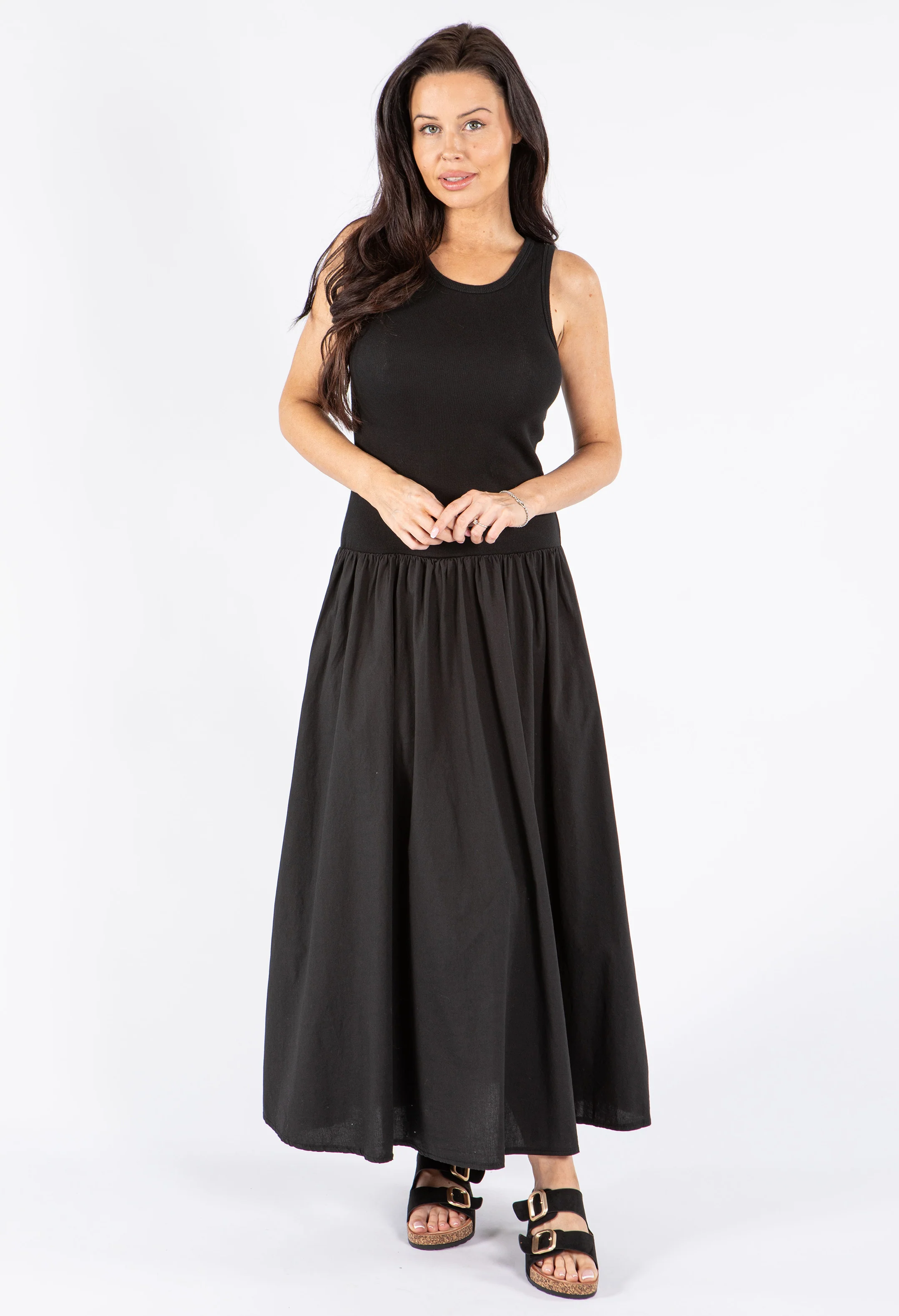 Ribbed Bodice Sleeveless Maxi Dress