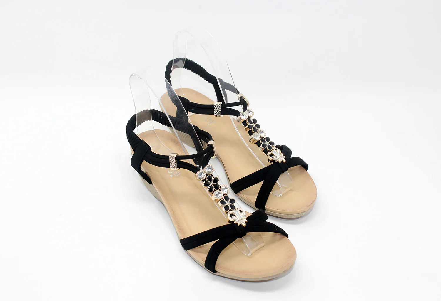 SHOE LOUNGE GLITTERED DETAIL STRAP WEDGE SANDAL IN BLACK