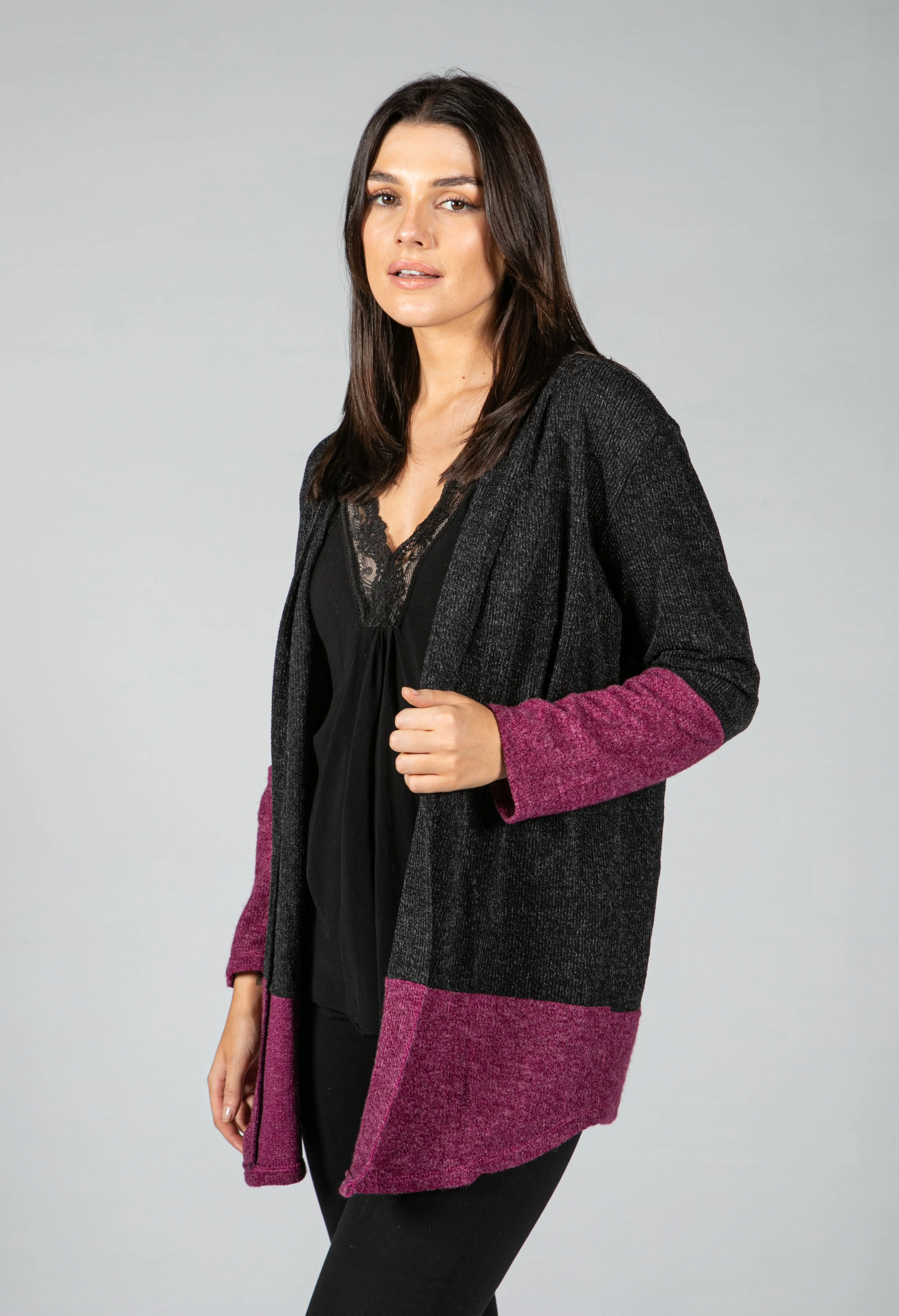 Colour block open cardigan-1