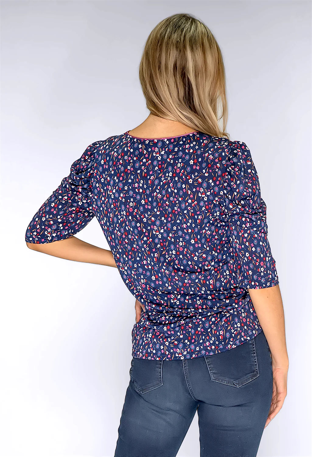 Navy Mini Floral Print Top