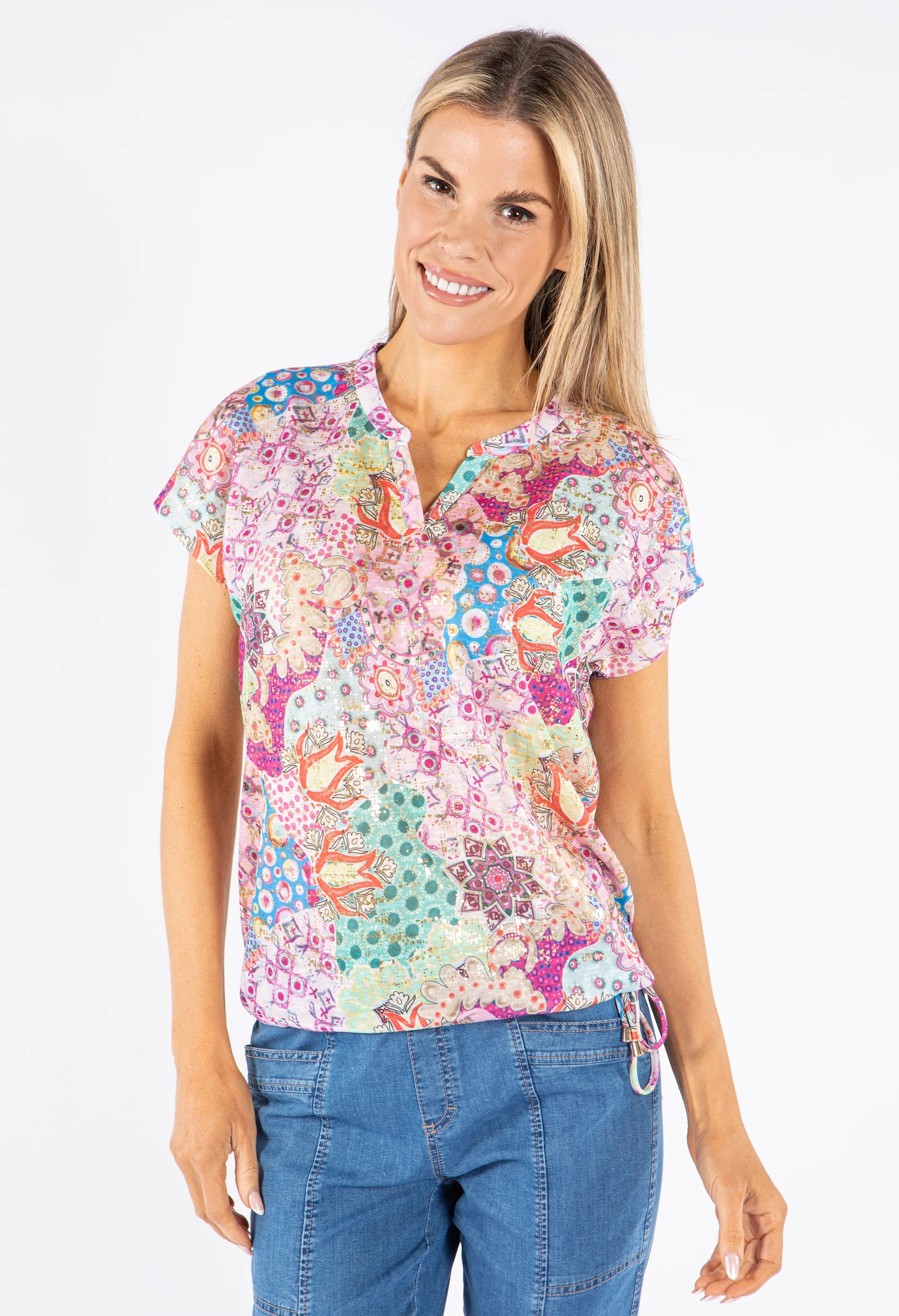 Cashmere Print V-Neck Top