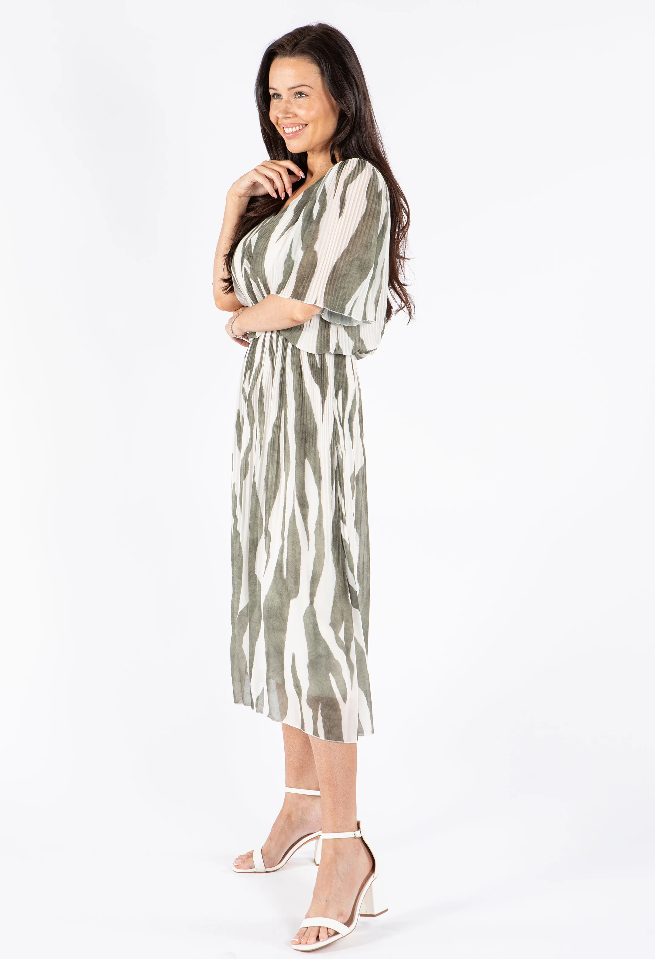 Plisse Pleat Zebra Midi Dress