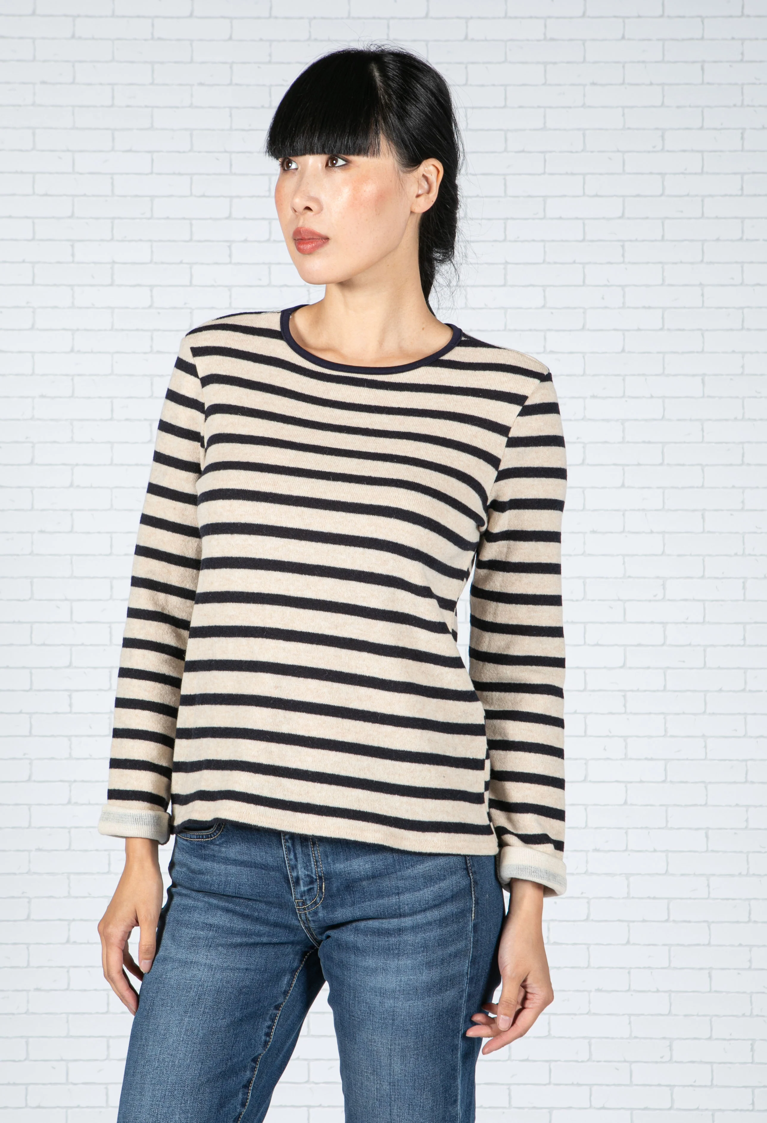 Oat and Navy Stripe Top