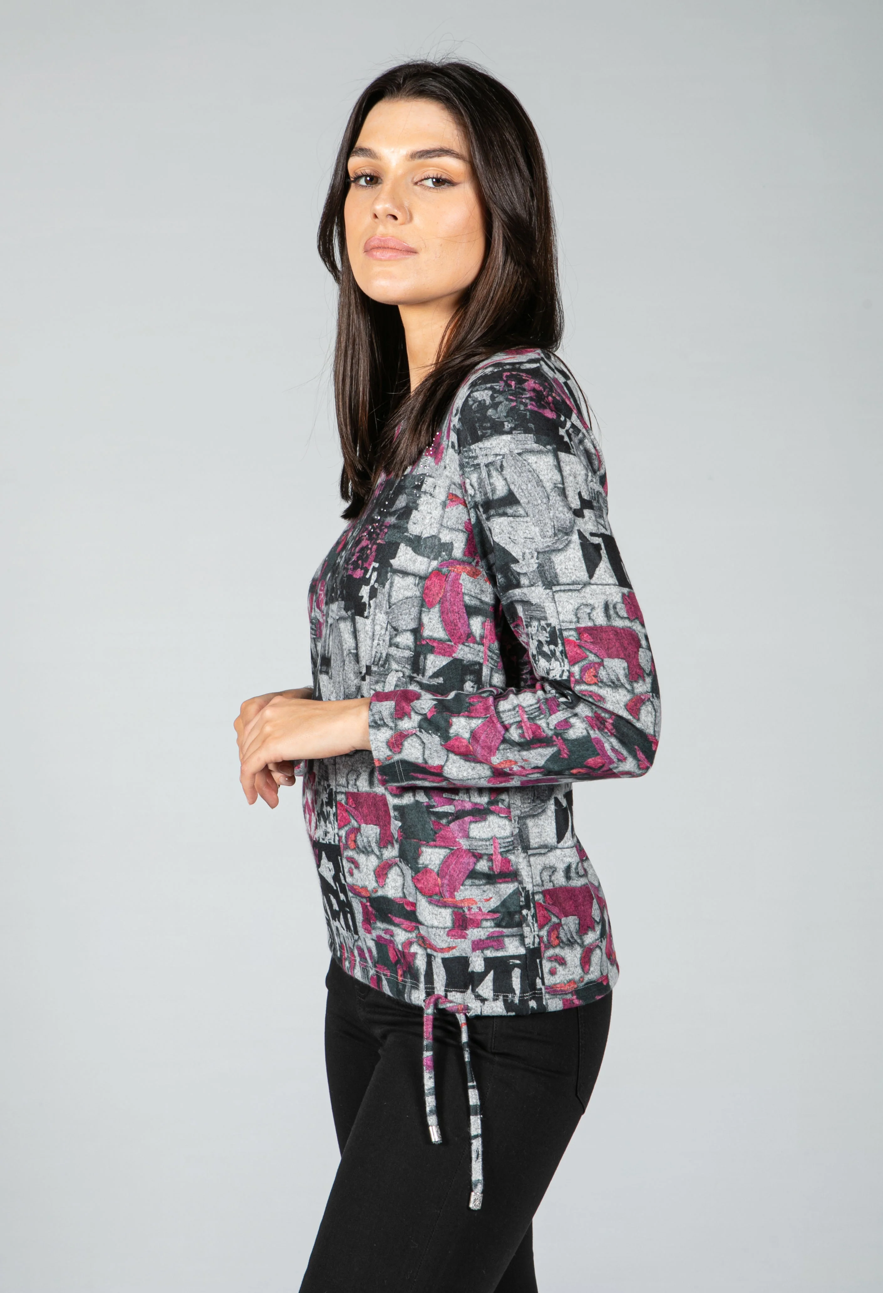 Abstract print long sleeve top