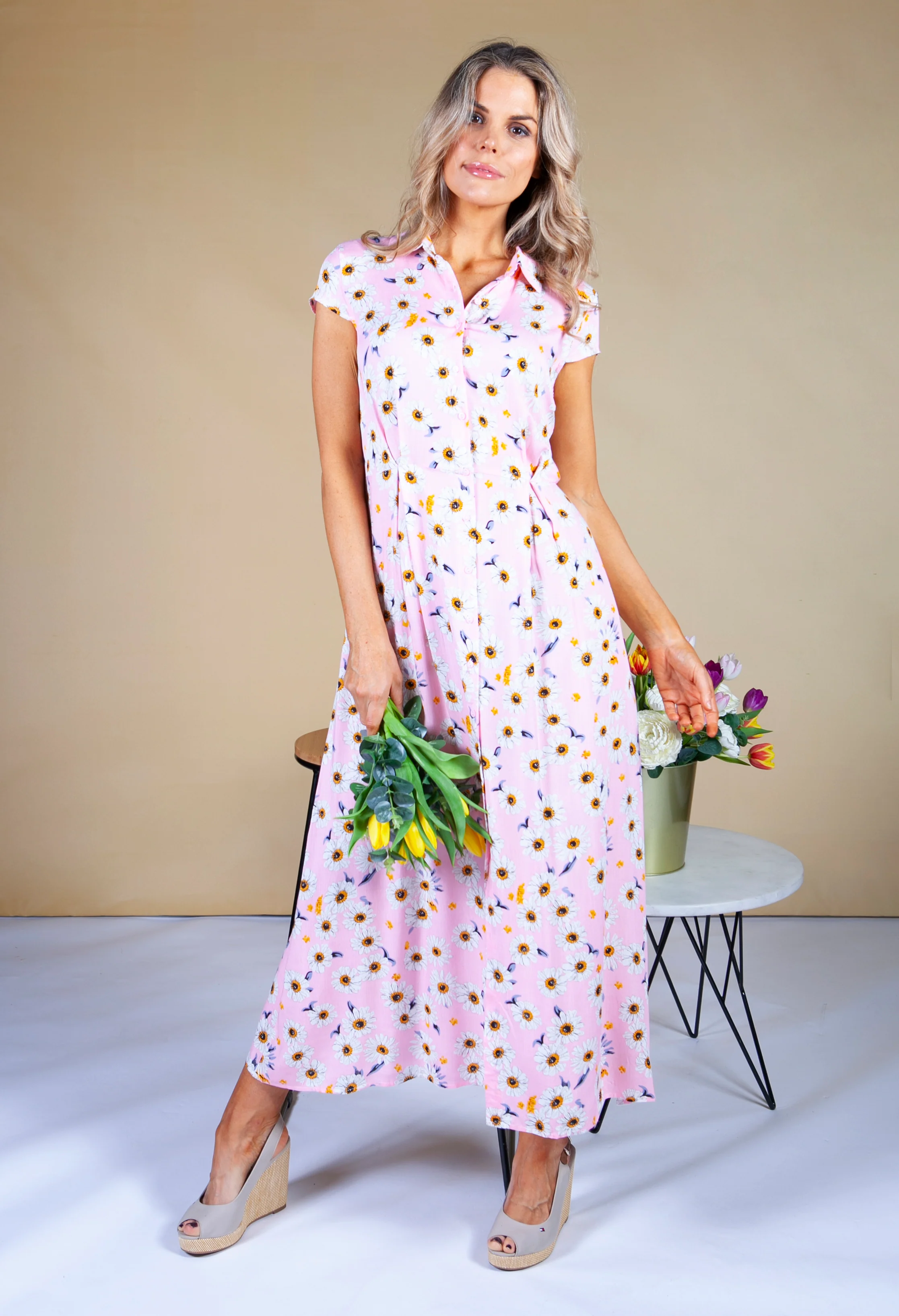 Daisy Print Shirt Dress in Pink