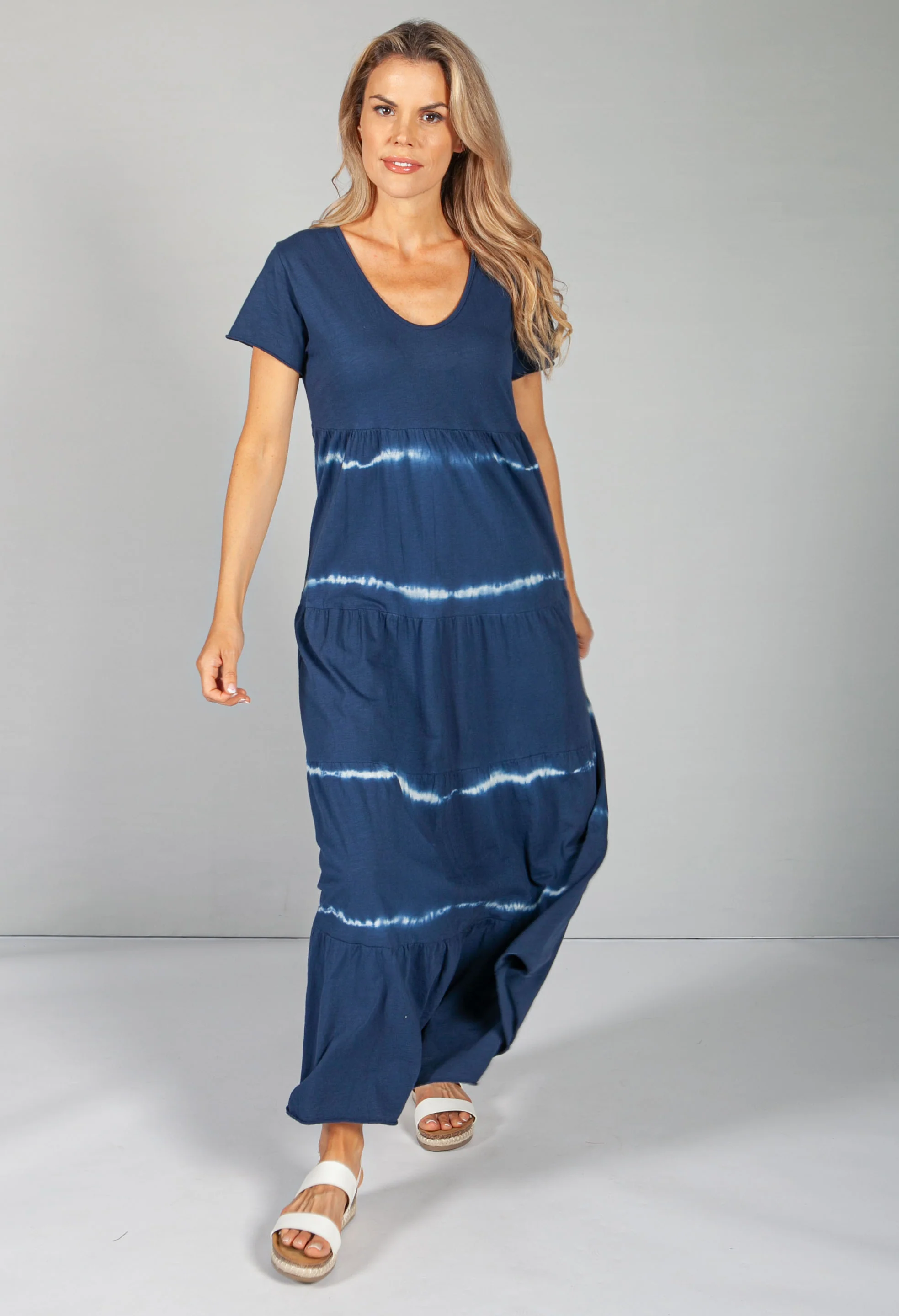 Tie Dye Tier Dress in Deep Sea Blue