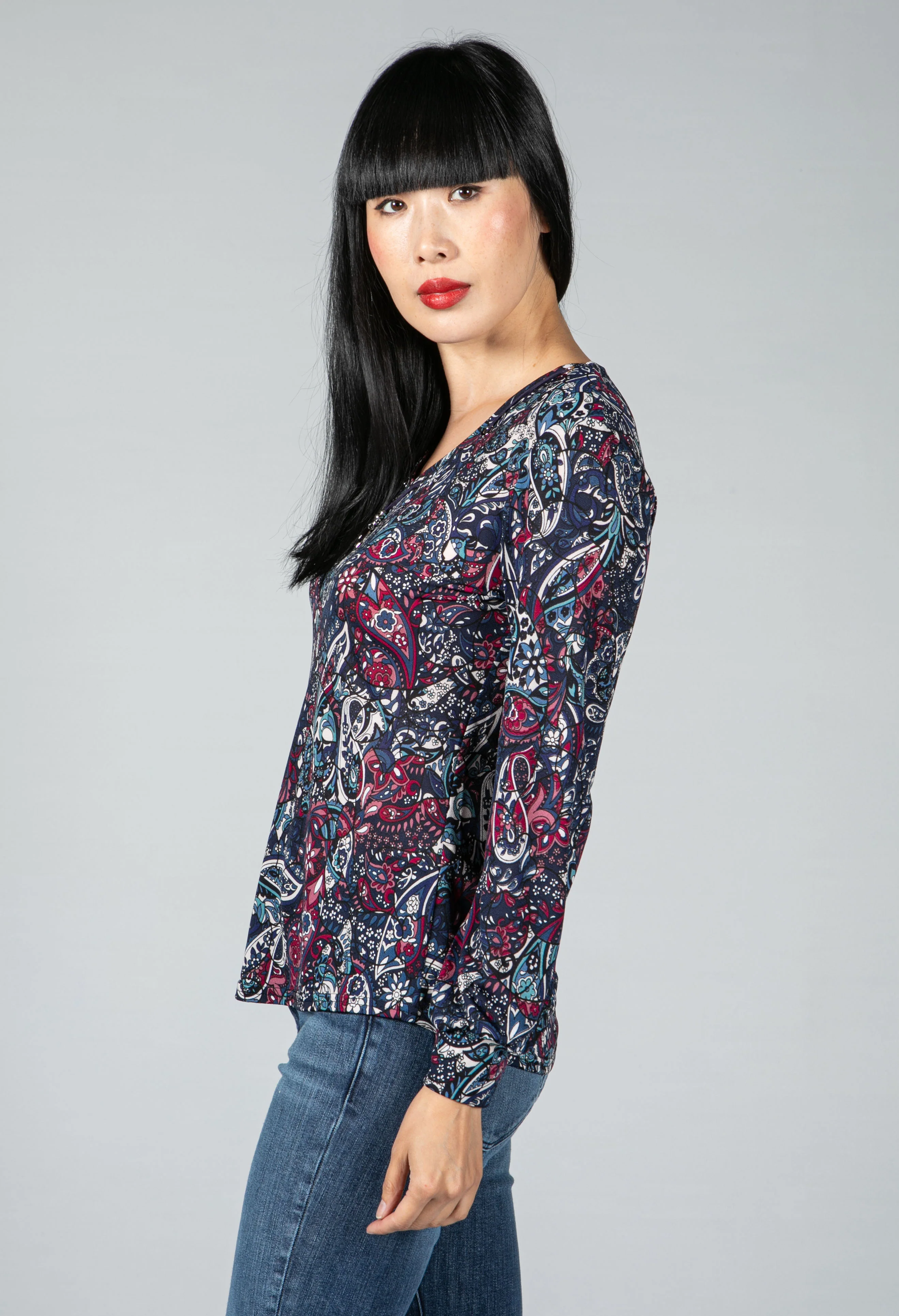 Paisley Print Top with Necklace Detail