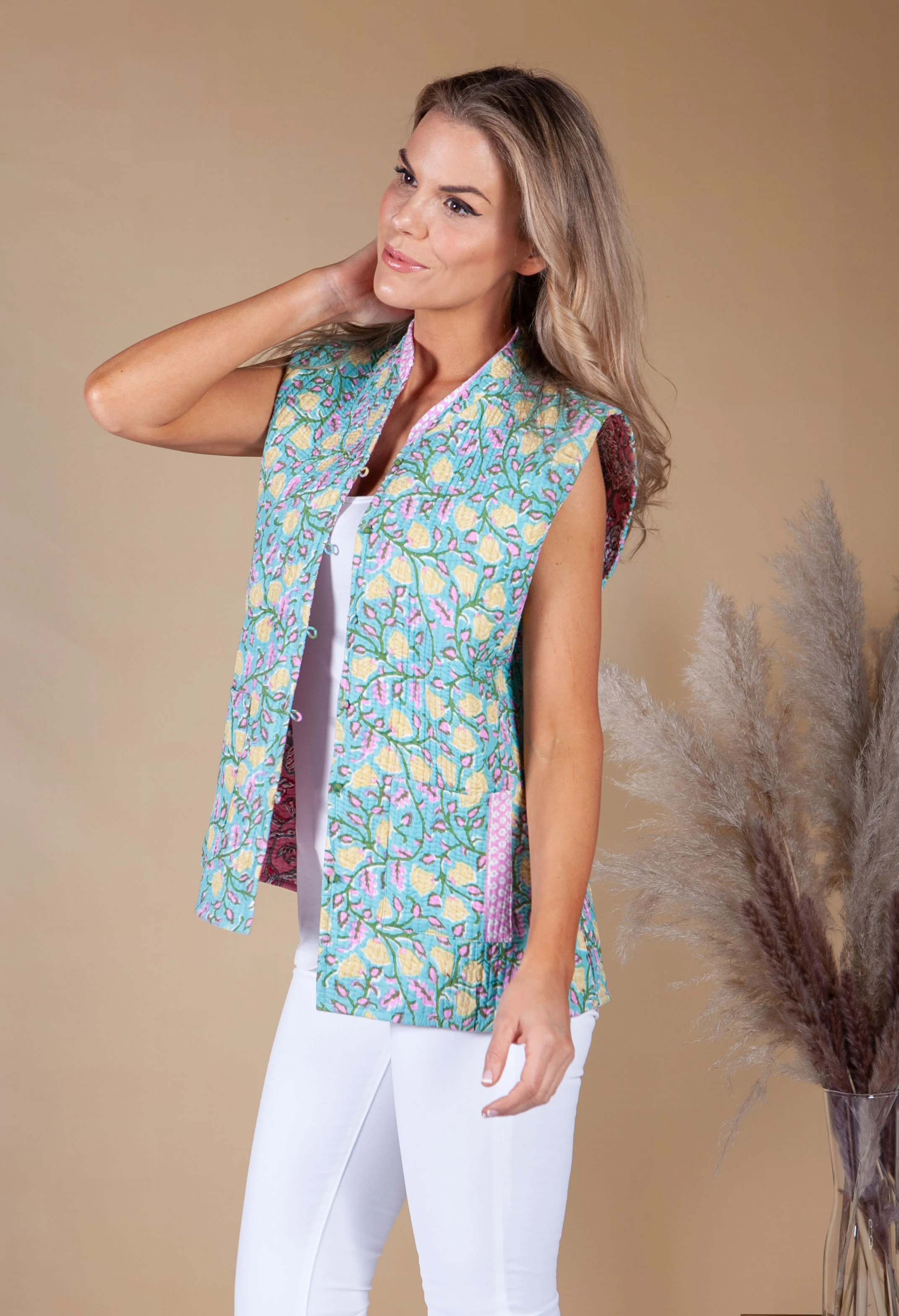 Turquoise and Pink Vintage Reversible Gilet