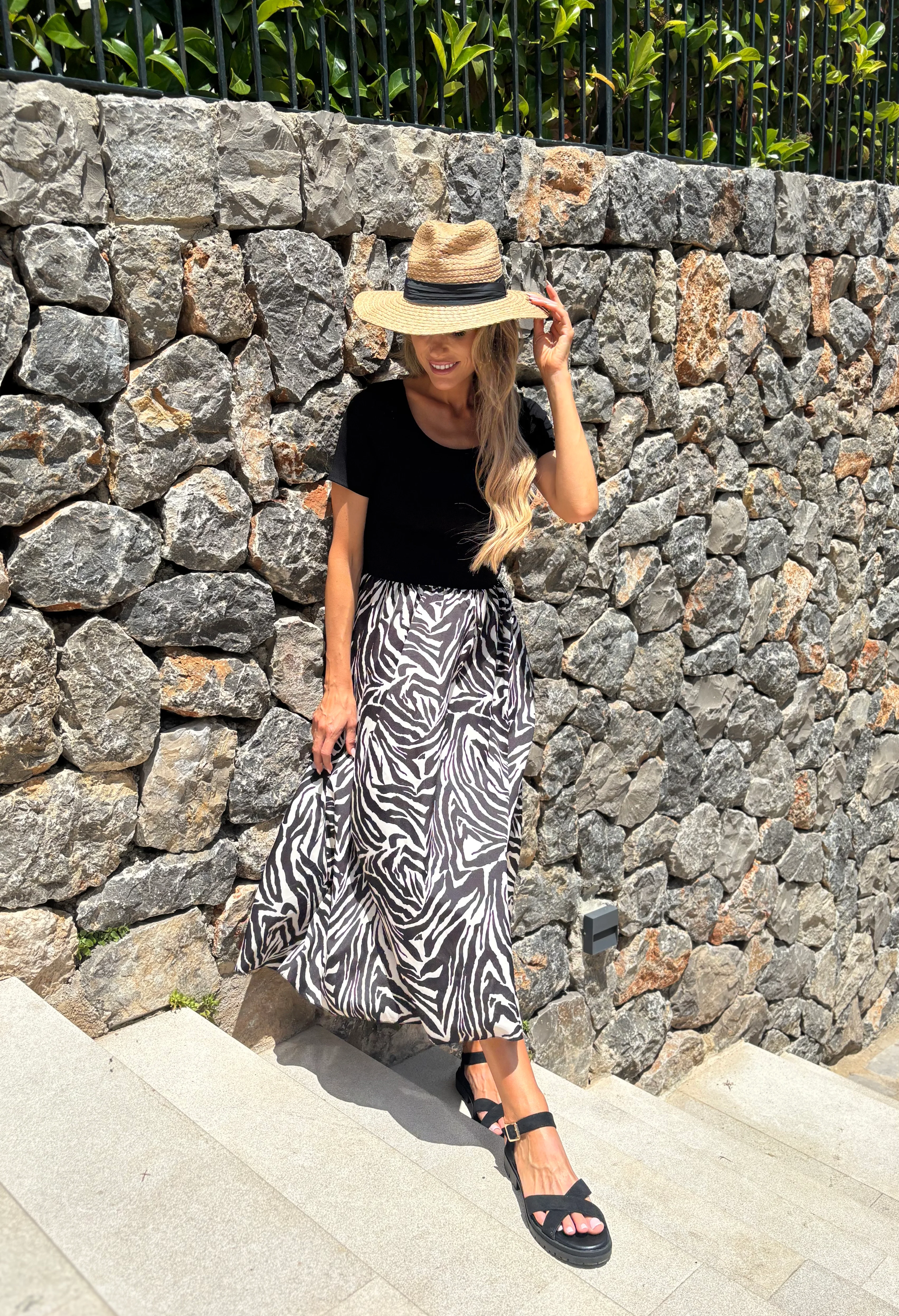 Ribbed Bodice Zebra Maxi Dress