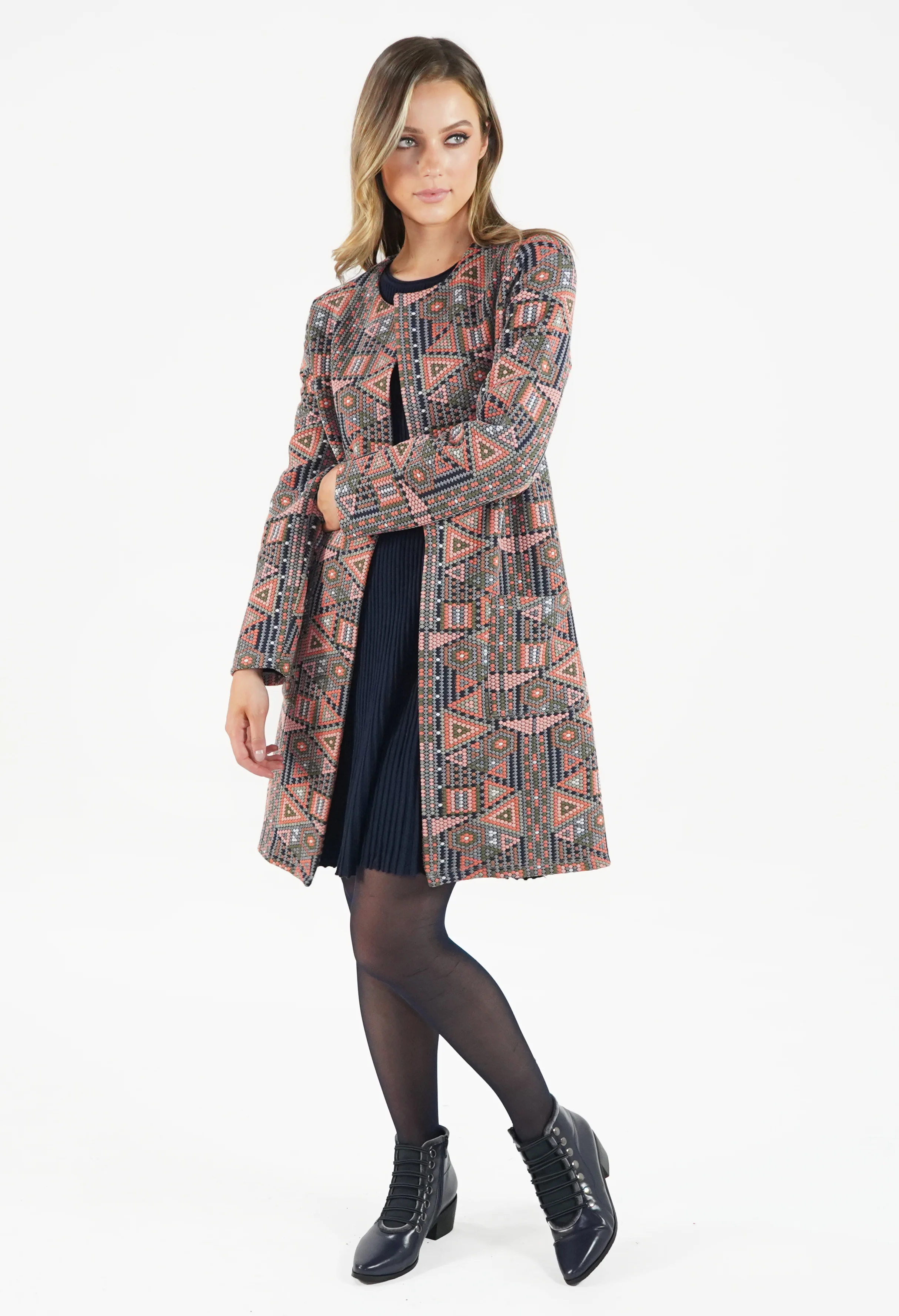 Geometric Design Open Colarless Jacket