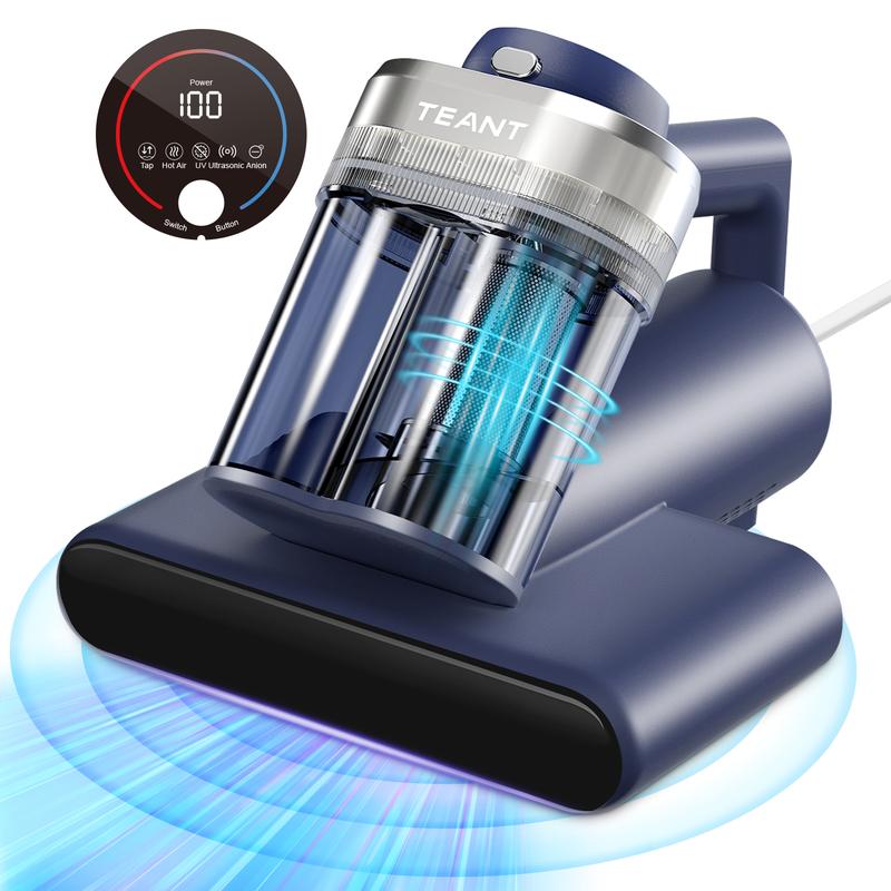 Teant Mattress Vacuum Cleaner for Dust Mites Removal, Bed Vacuum with UV-C Light & 149℉ Hot Air & Aroma Tablet & LED Display, Hyper Helix Motor&16Kpa Powerful Suction Double-Cup Handheld Vacuum Cleaner With HEPA Filter for Bed Couch Sofa Carpet