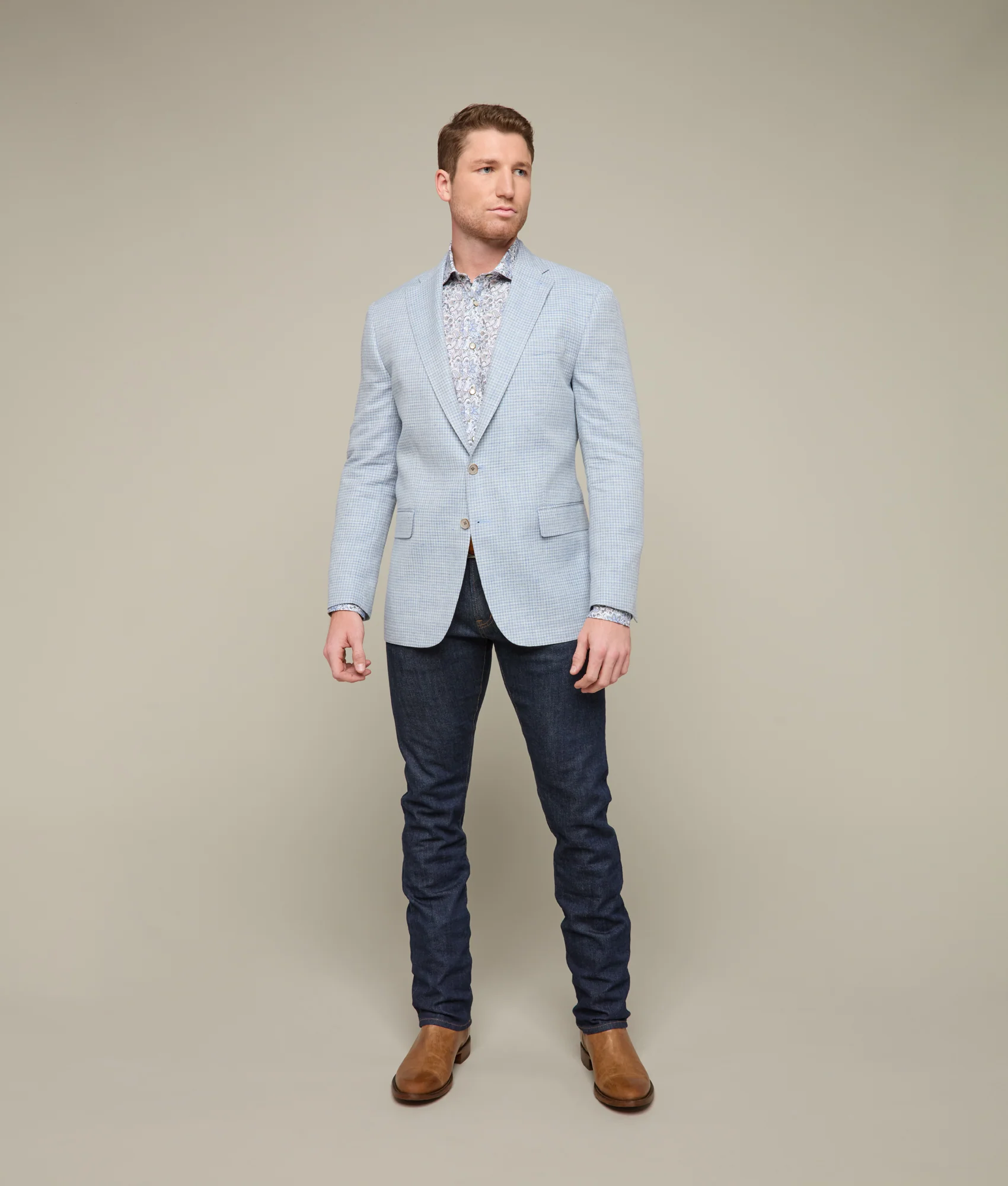 Lucchese Sport Coat :: Light Blue/Cream Mini Check