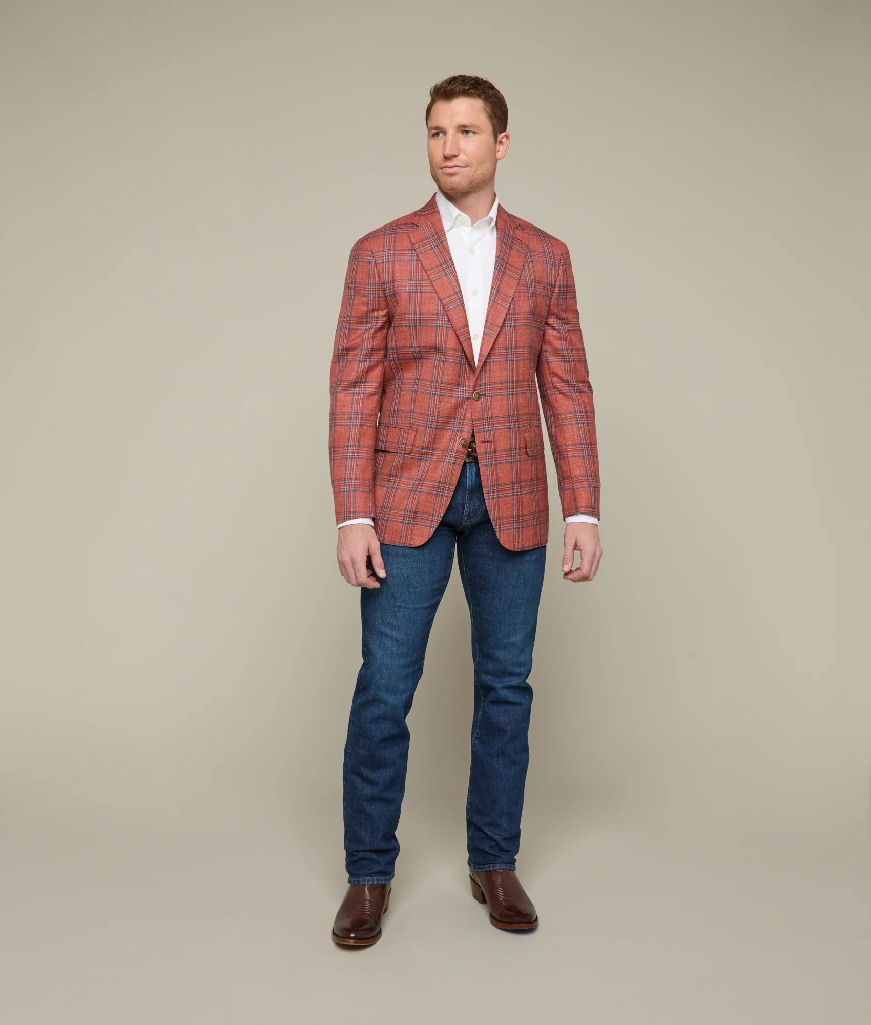 Lucchese Sport Coat :: Rust/Blue Plaid