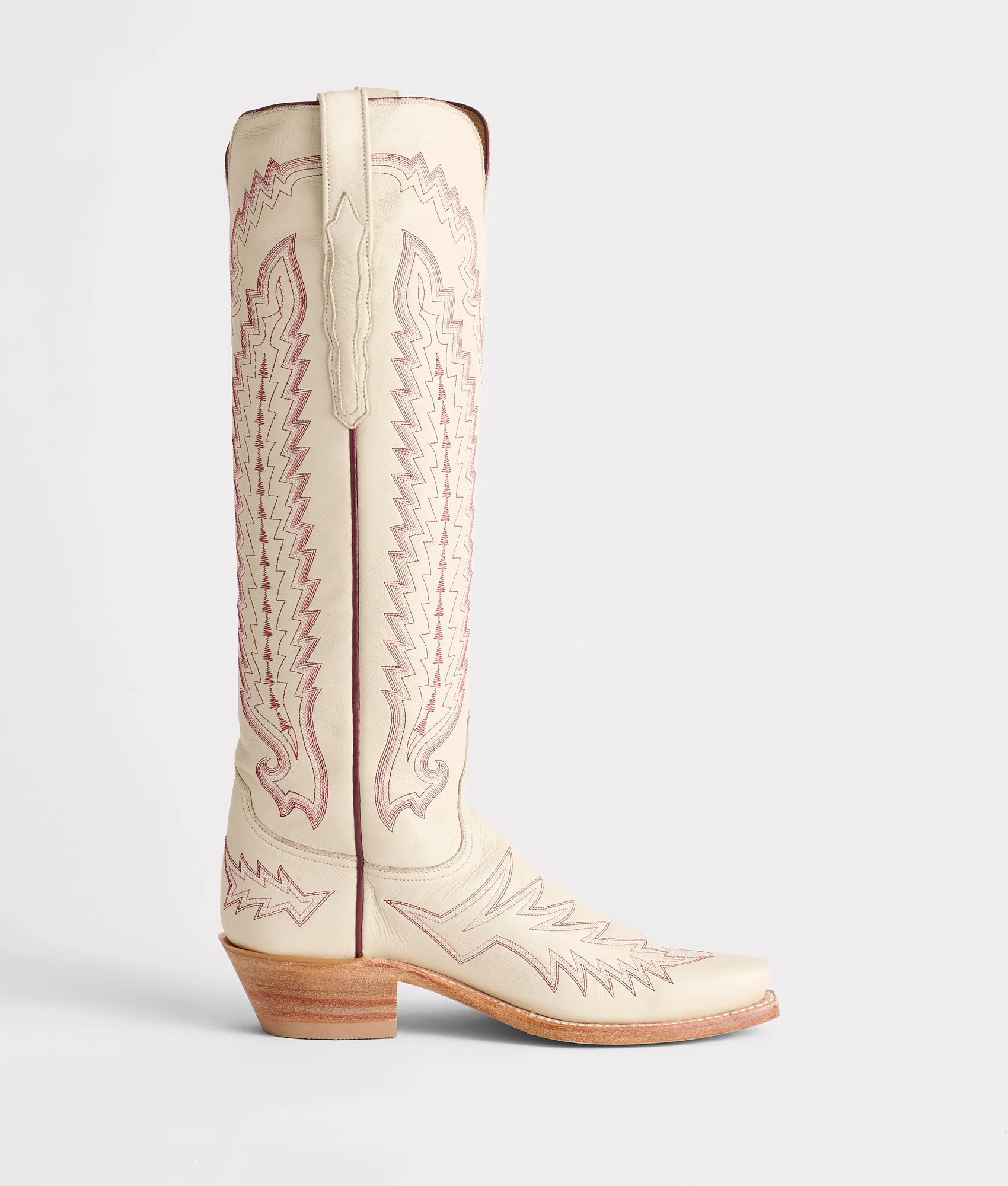 Priscilla :: Glitz Cream W/ Maroon Stitching