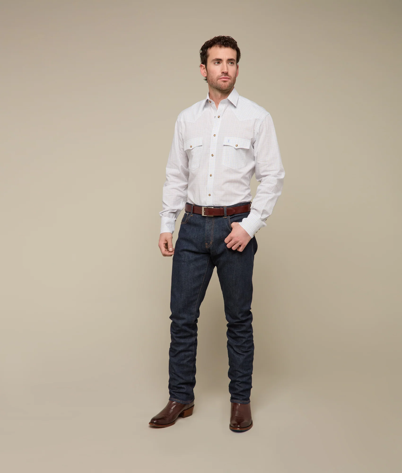 El Paso Plaids :: Blue/Tan Mini Check