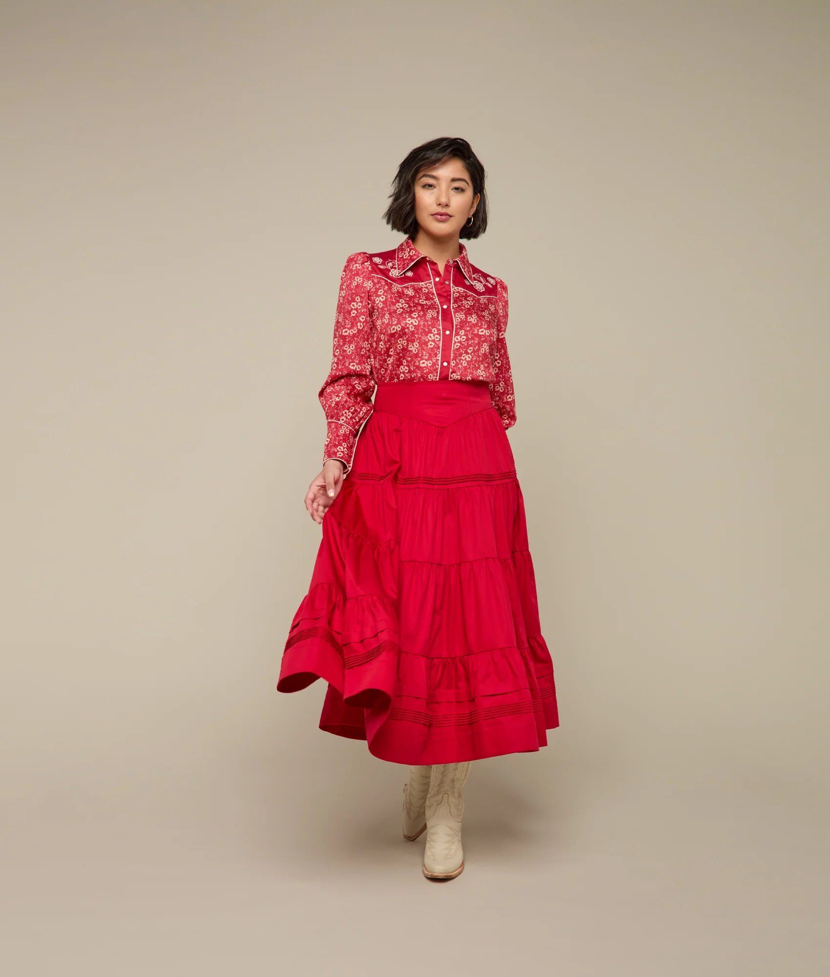 Dakota Tiered Skirt :: Red