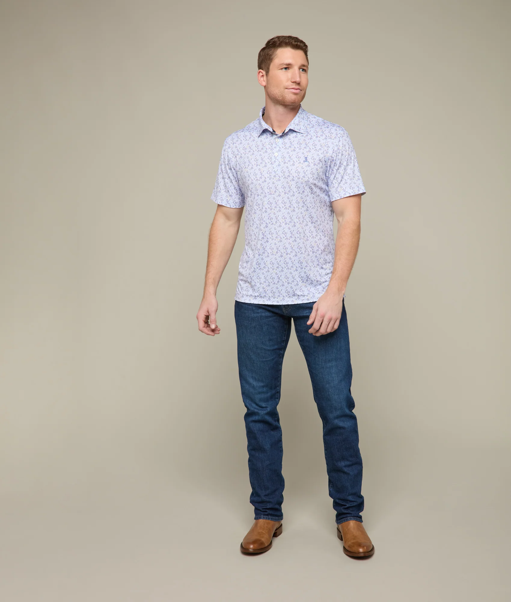 Lucchese Golf Polo :: Blue Leaves