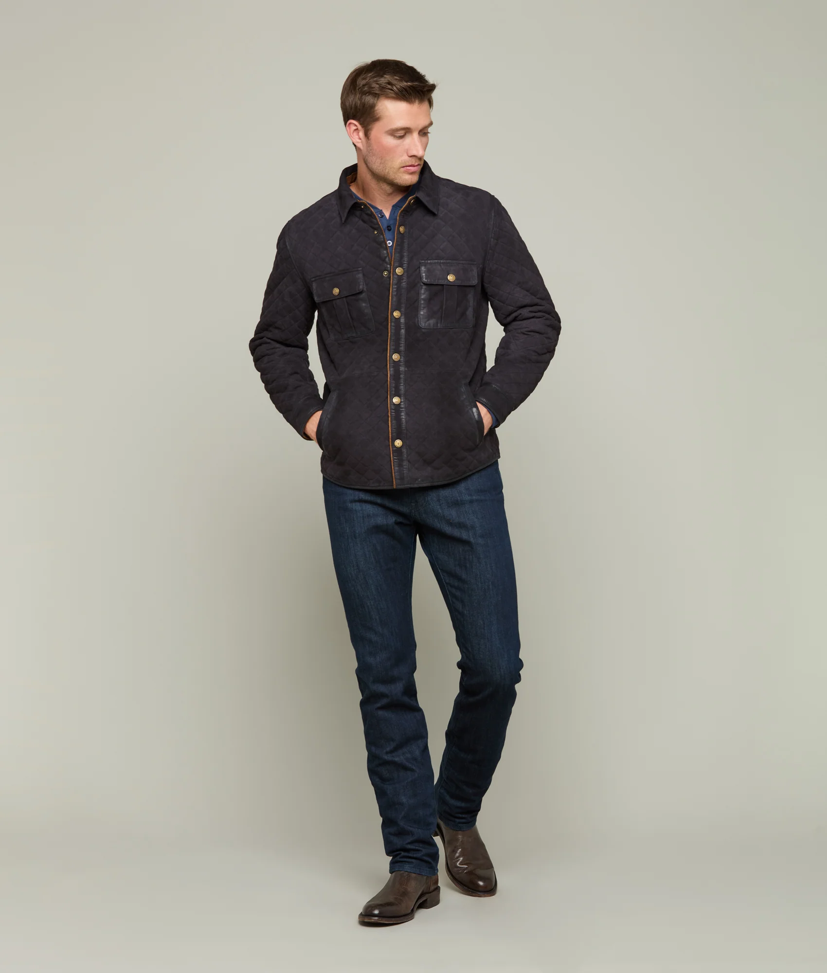 Waxed Suede Jacket :: Navy
