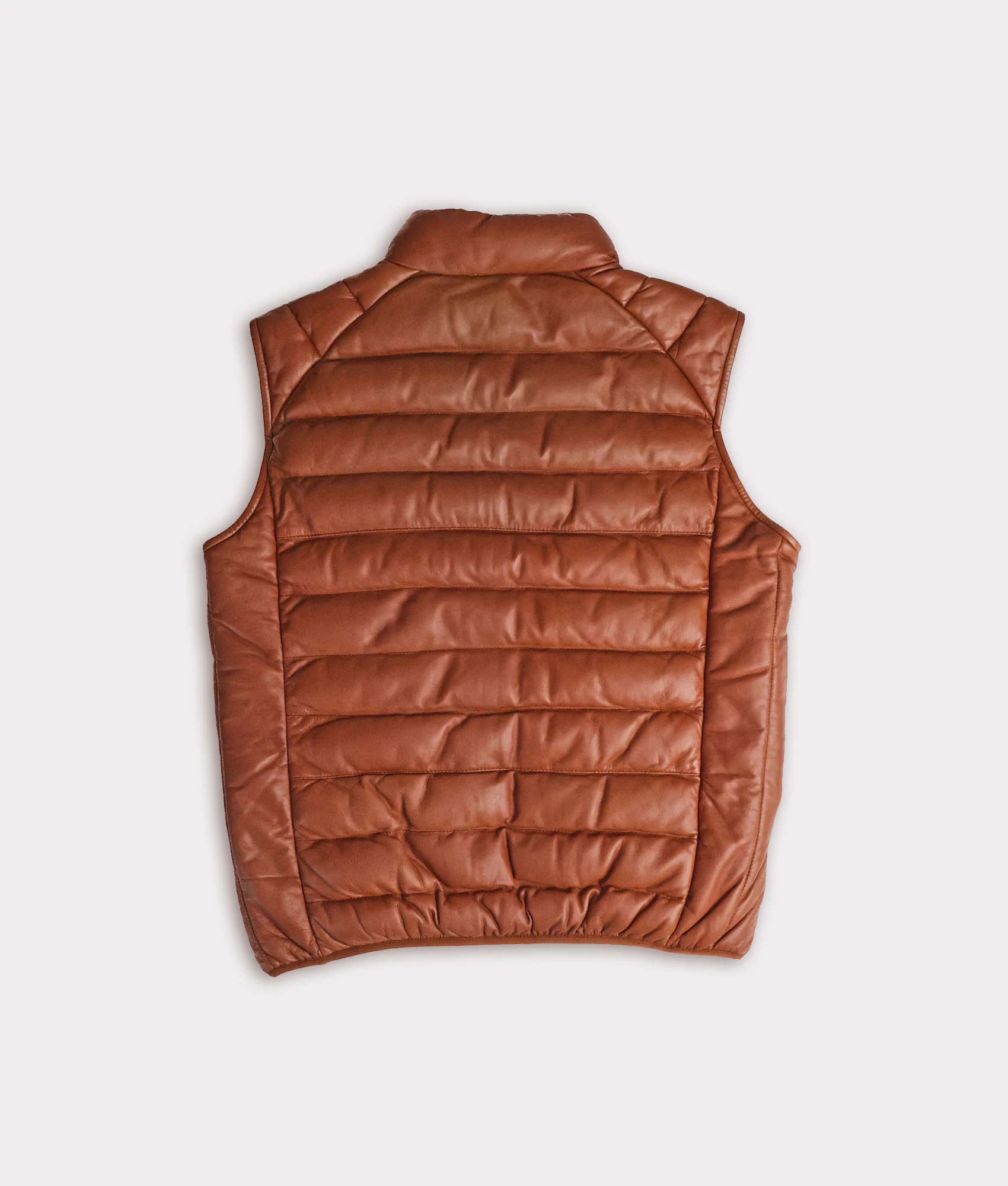 Men's Leather Puffer Vest - Cognac
